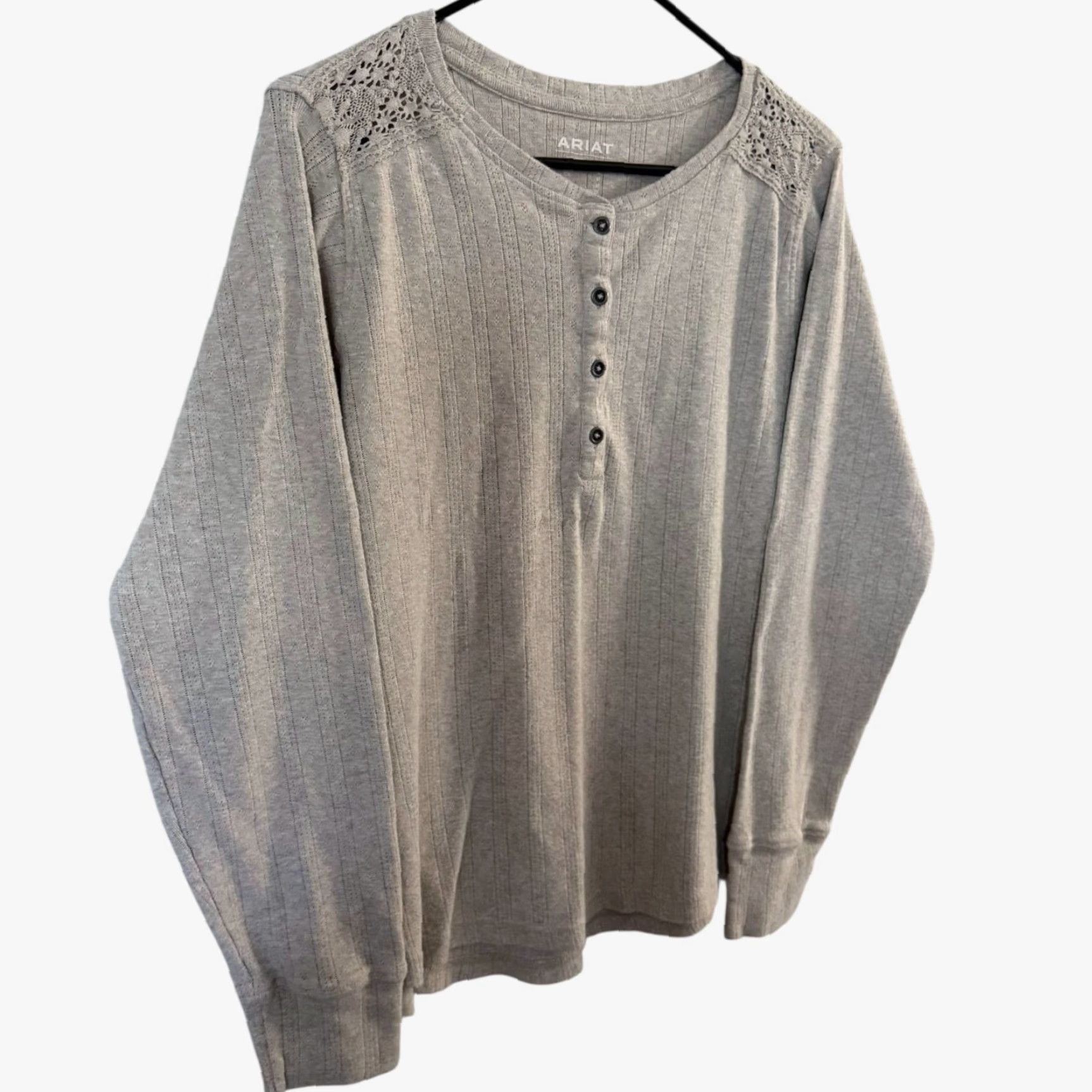 Ariat Ariat Crochet Lace Henley Shirt Top Beige Women's Medium Long Sleeve 100% Cotton Bohemian Classic Size M / US 6-8 / IT 42-44 - 3 Thumbnail