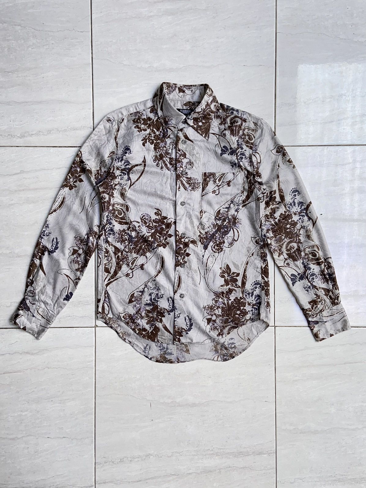 image of Tornado Mart Grey Shirt Floral Pattern, Men's (Size Medium)