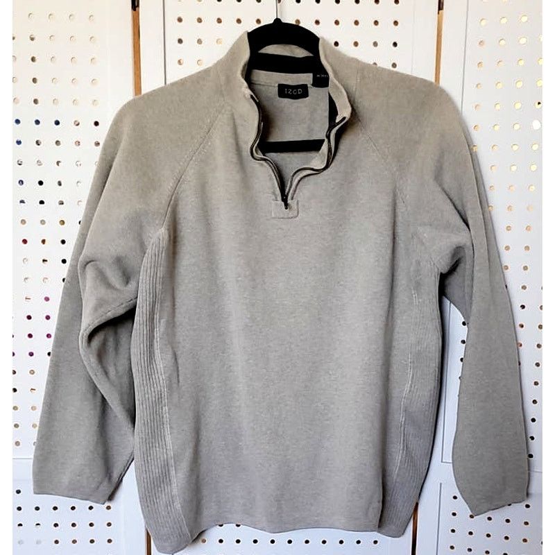 Izod Izod Men's Sweater Sz Medium Tan Pullover Cotton Neck Zipper Size US M / EU 48-50 / 2 - 1 Thumbnail