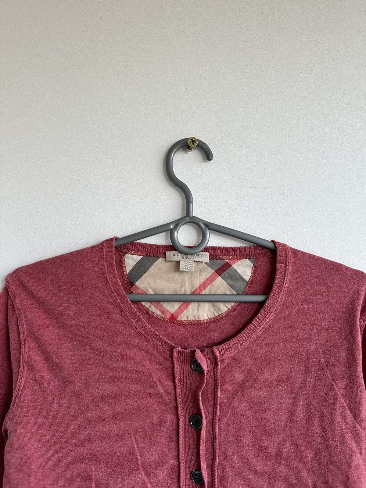 Burberry Burberry Brit Nova Check Neck Red Cardigan Long Sleeve Small Size S / US 4 / IT 40 - 9 Thumbnail