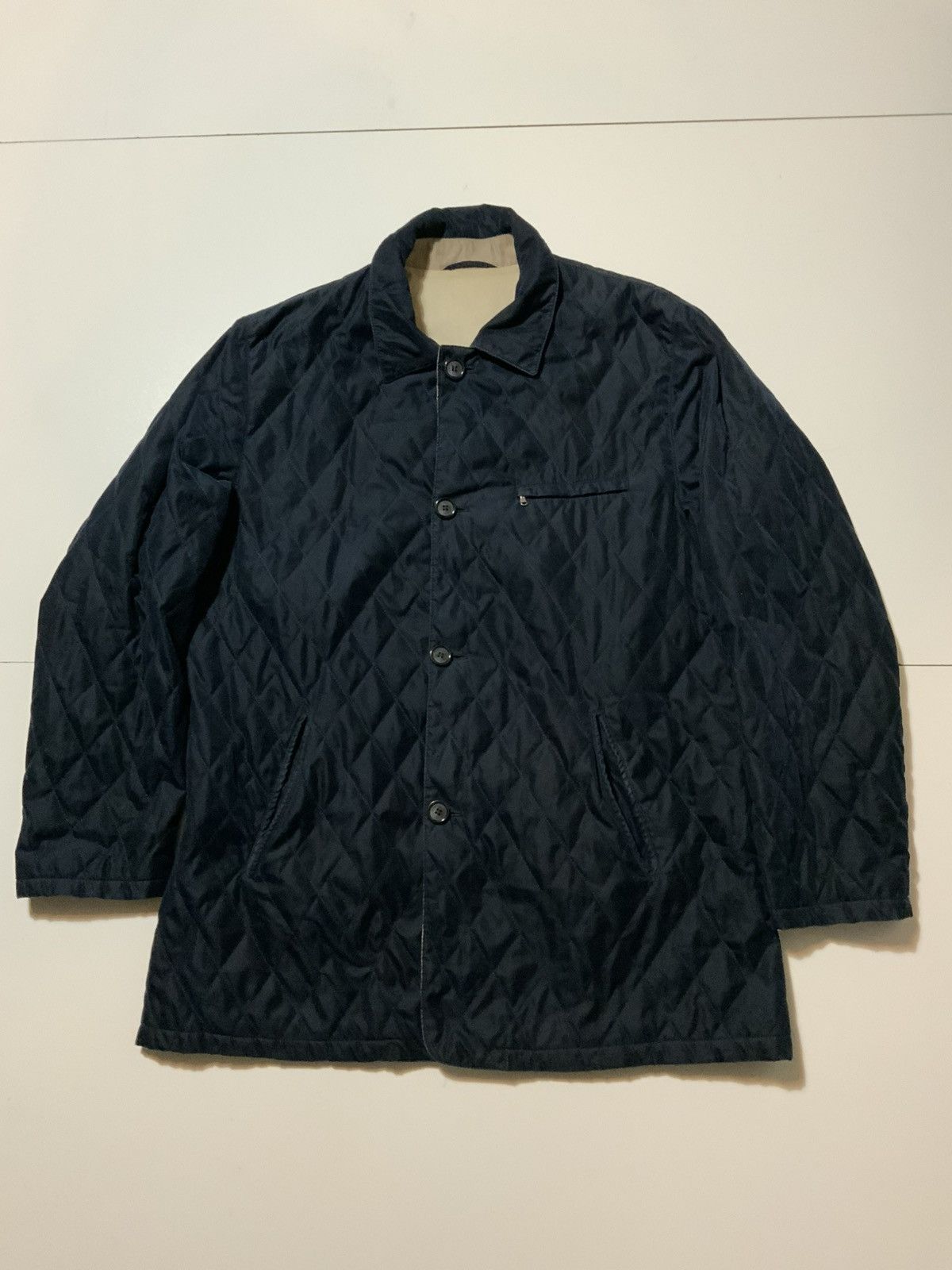 Designer Longhi Made In Italy Navy Blue Quilted Chore Barn Jacket Size US M / EU 48-50 / 2 - 1 Thumbnail