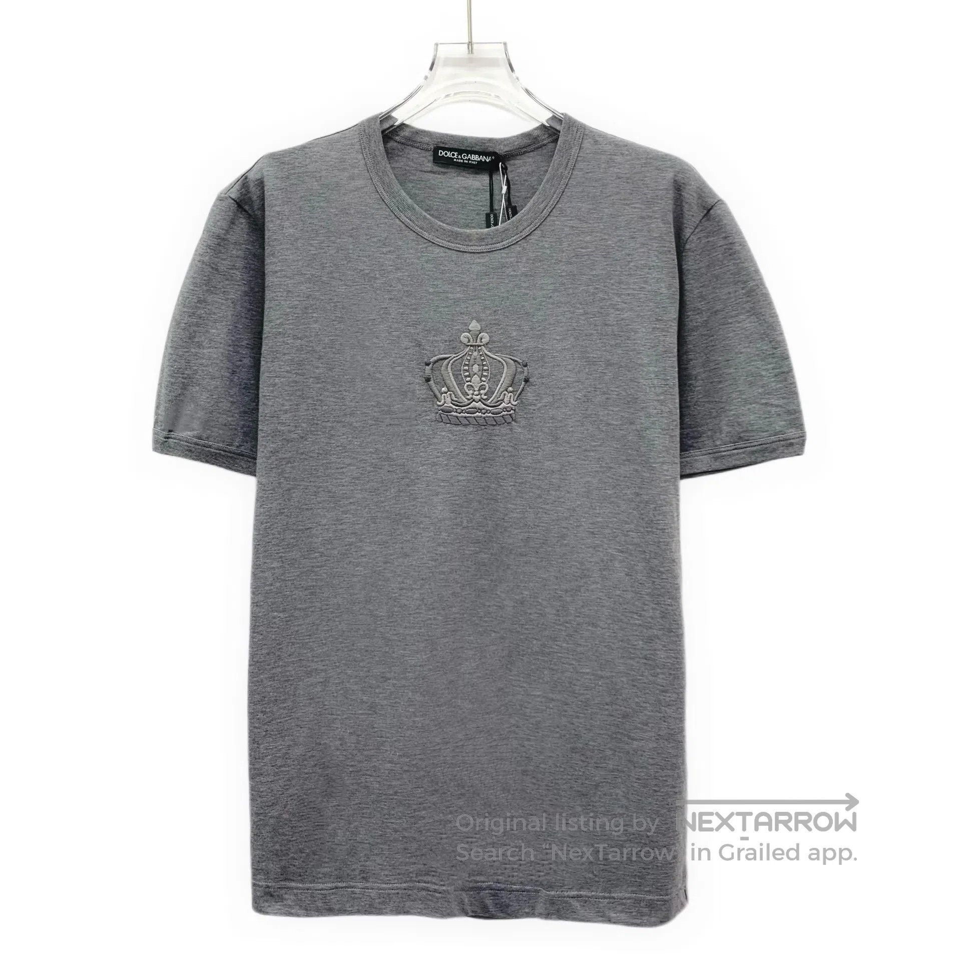 Dolce & Gabbana Dolce Gabbana Grey Crown Embroidered Cotton Round Neck Sho Size US S / EU 44-46 / 1 - 1 Thumbnail