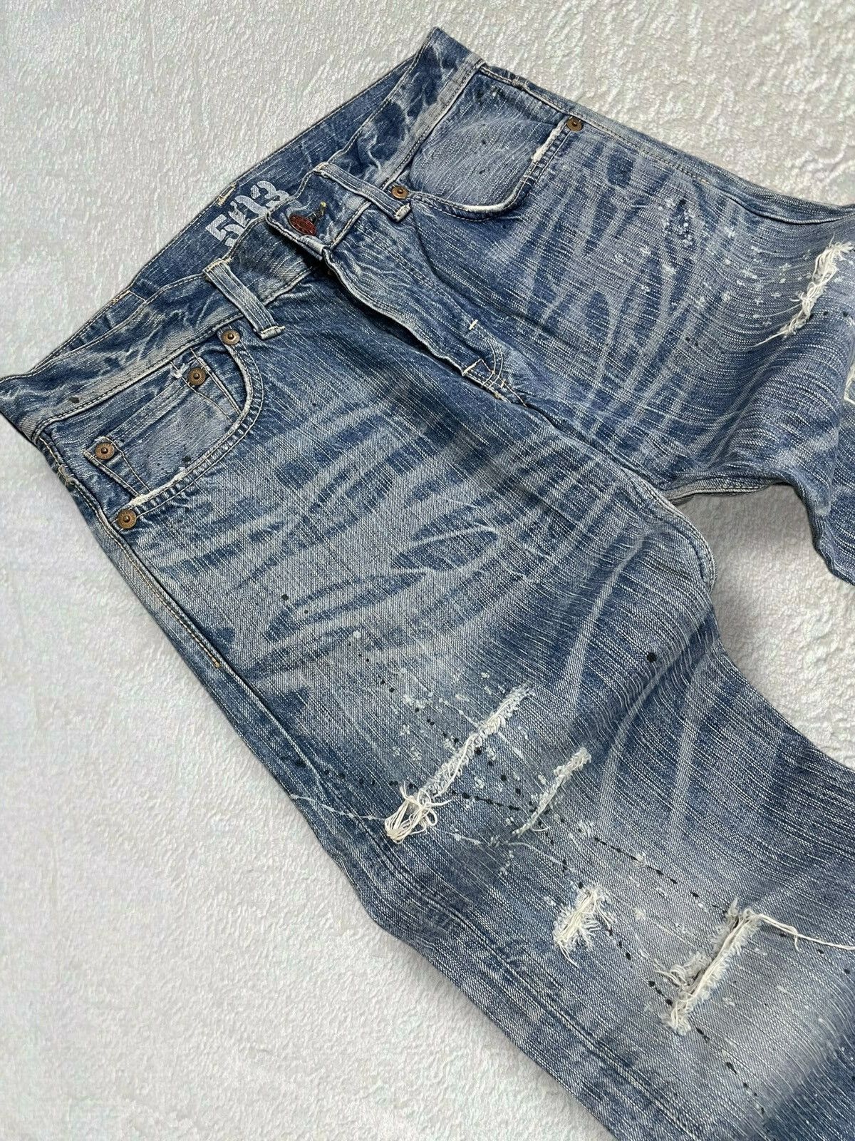Designer × Edwin × Vintage Vintage Edwin Blue Trip 503 Iconic Distressed Flared Denim Size US 33 - 5 Thumbnail