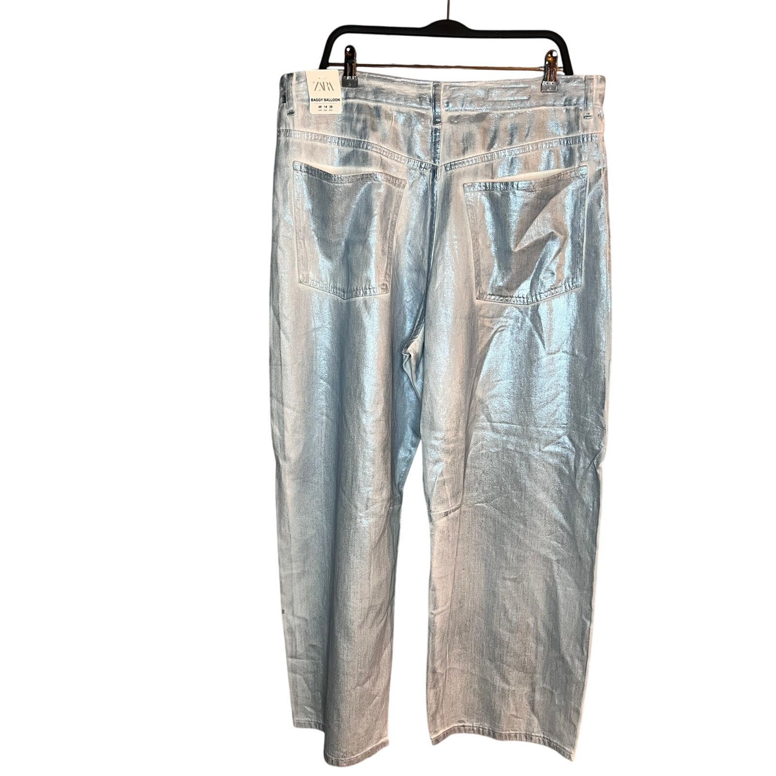 Zara NWT-Zara TRF FOIL BALLOON BAGGY JEANS SZ 14 Size 36" / US 14 / IT 50 - 7 Thumbnail