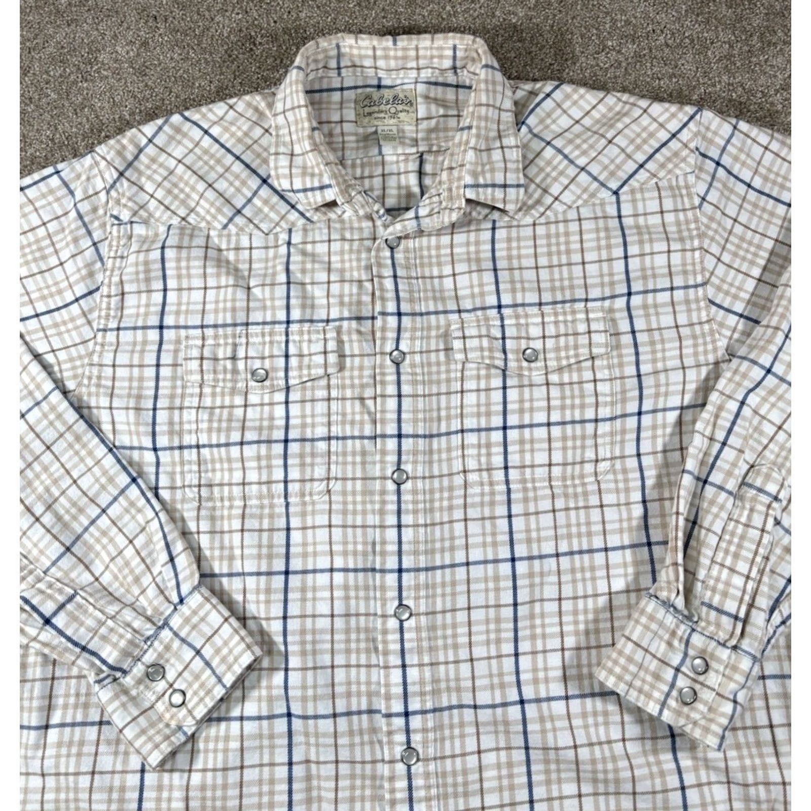 Vintage VINTAGE Cabela's Flannel Shirt Plaid Western Pearl Snap White 100% Cotton Men’s XL Shirt Mens XL Size US XL / EU 56 / 4 - 2 Thumbnail