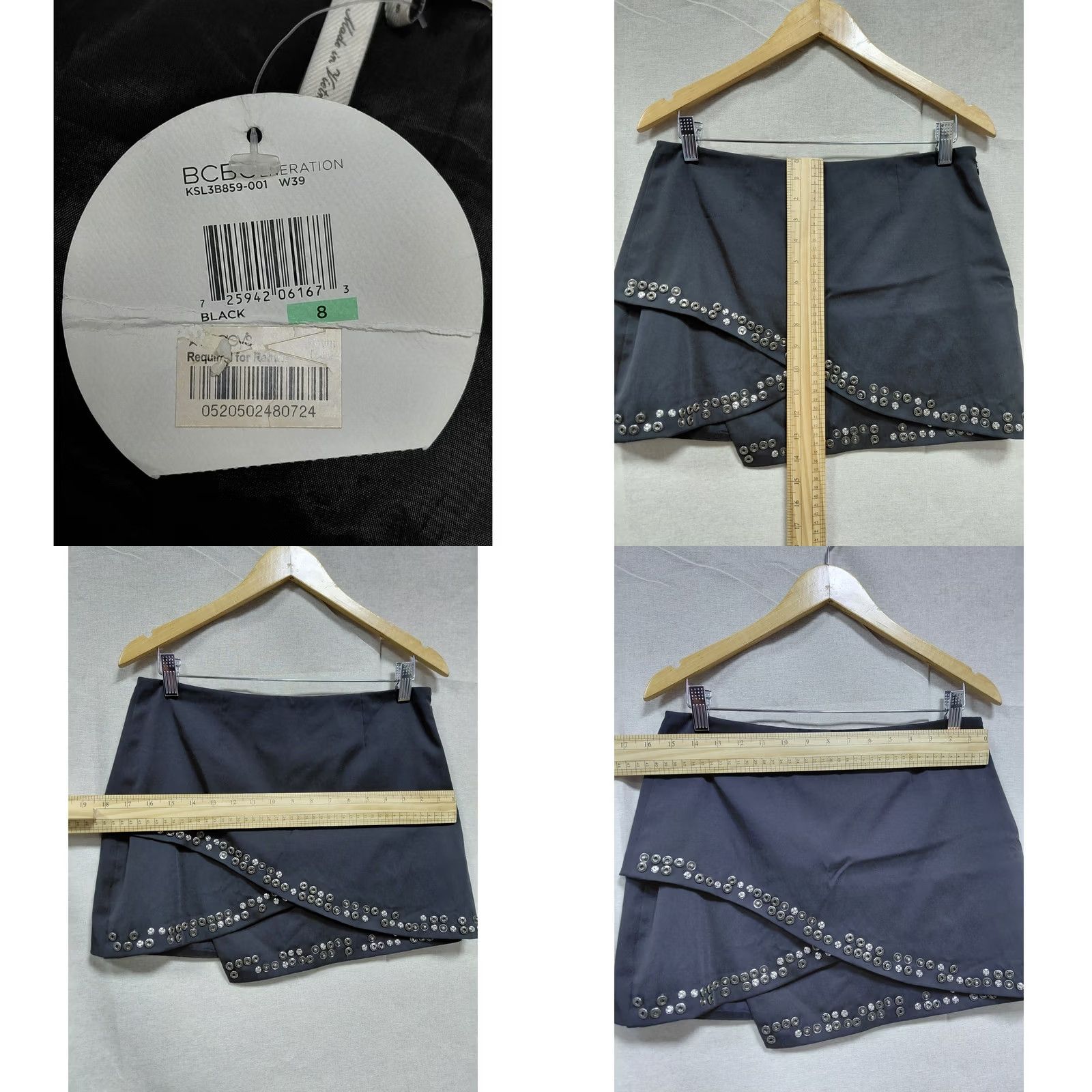 BCBGeneration BCBGeneration Skirt Studded Black Solid Women Size 8 Mini Short Casual Party/Cocktail Womens Size 30" / US 8 / IT 44 - 8 Thumbnail