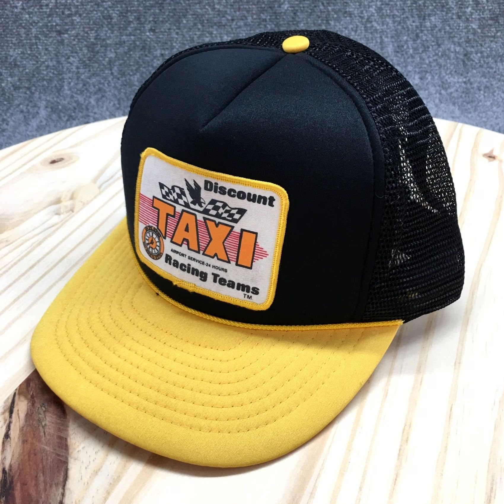 Vintage Winner Rope Hat Mens Black Yellow OS Adjustable Curved Brim Taxi Racing Teams Size ONE SIZE - 2 Thumbnail