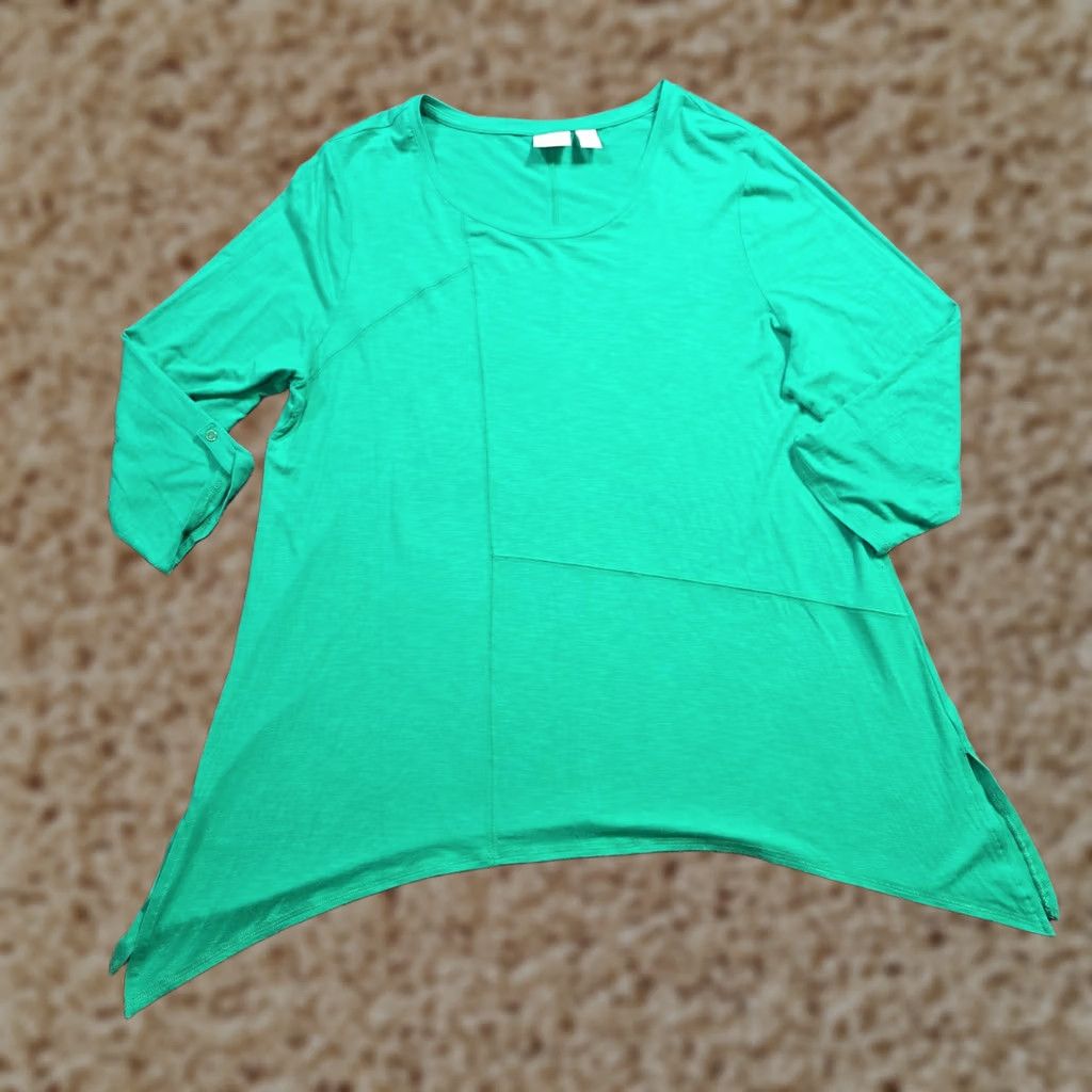 Vintage Chicos Top Tunic Blouse 3/4 Sleeve Round Neck Stretchy Green XL Women Size XL / US 12-14 / IT 48-50 - 1 Thumbnail