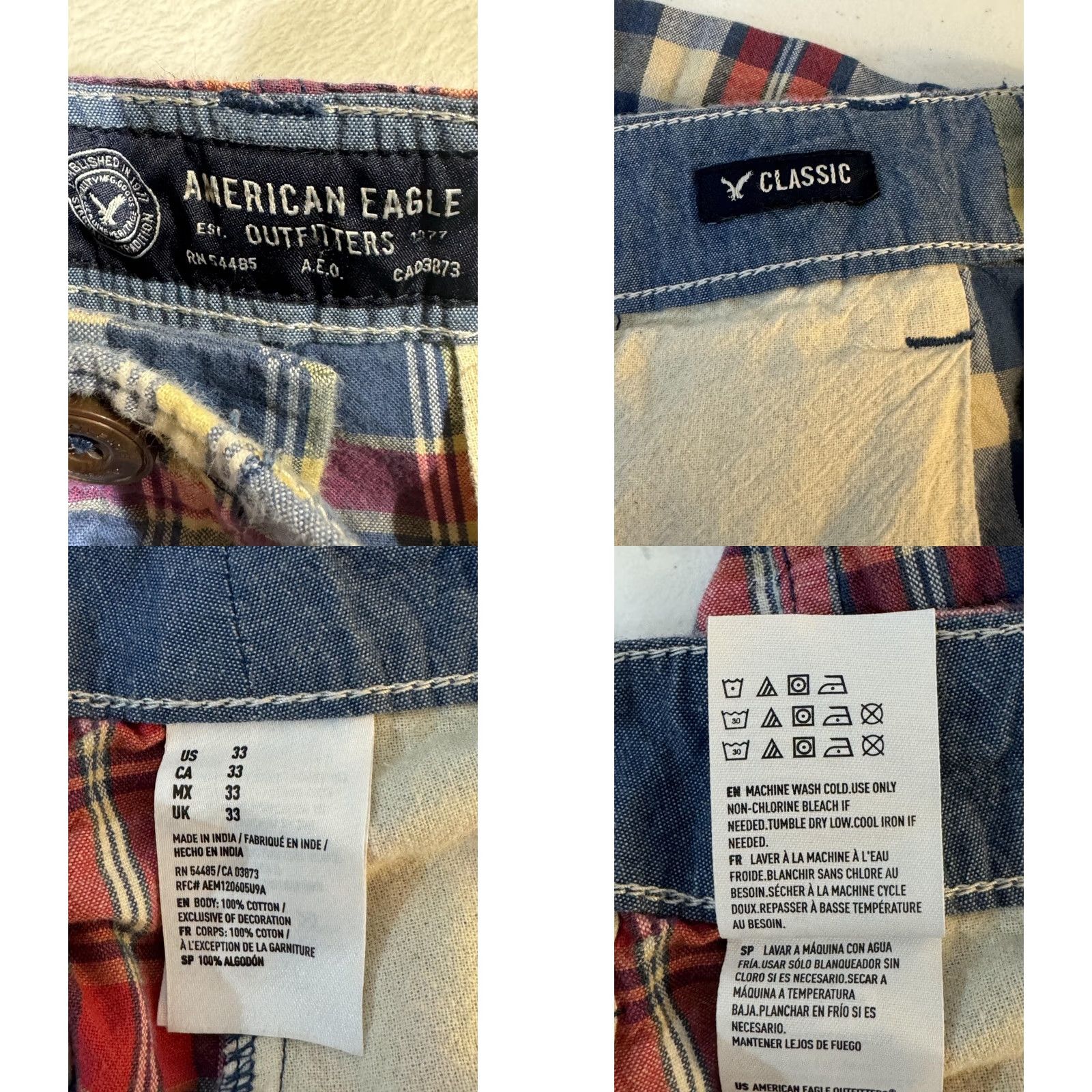 American Eagle Outfitters American Eagle Outfitters Shorts Mens 33 Plaid Classic Preppy Casual Cotton Red Blue Yellow Multicolor Summer 33 Mens Size US 33 - 9 Thumbnail