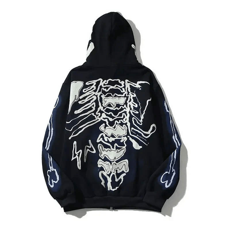 Japanese Brand × Vintage Skeleton Print Zip Up Hoodie Punk Rock Y2k Size US M / EU 48-50 / 2 - 2 Thumbnail