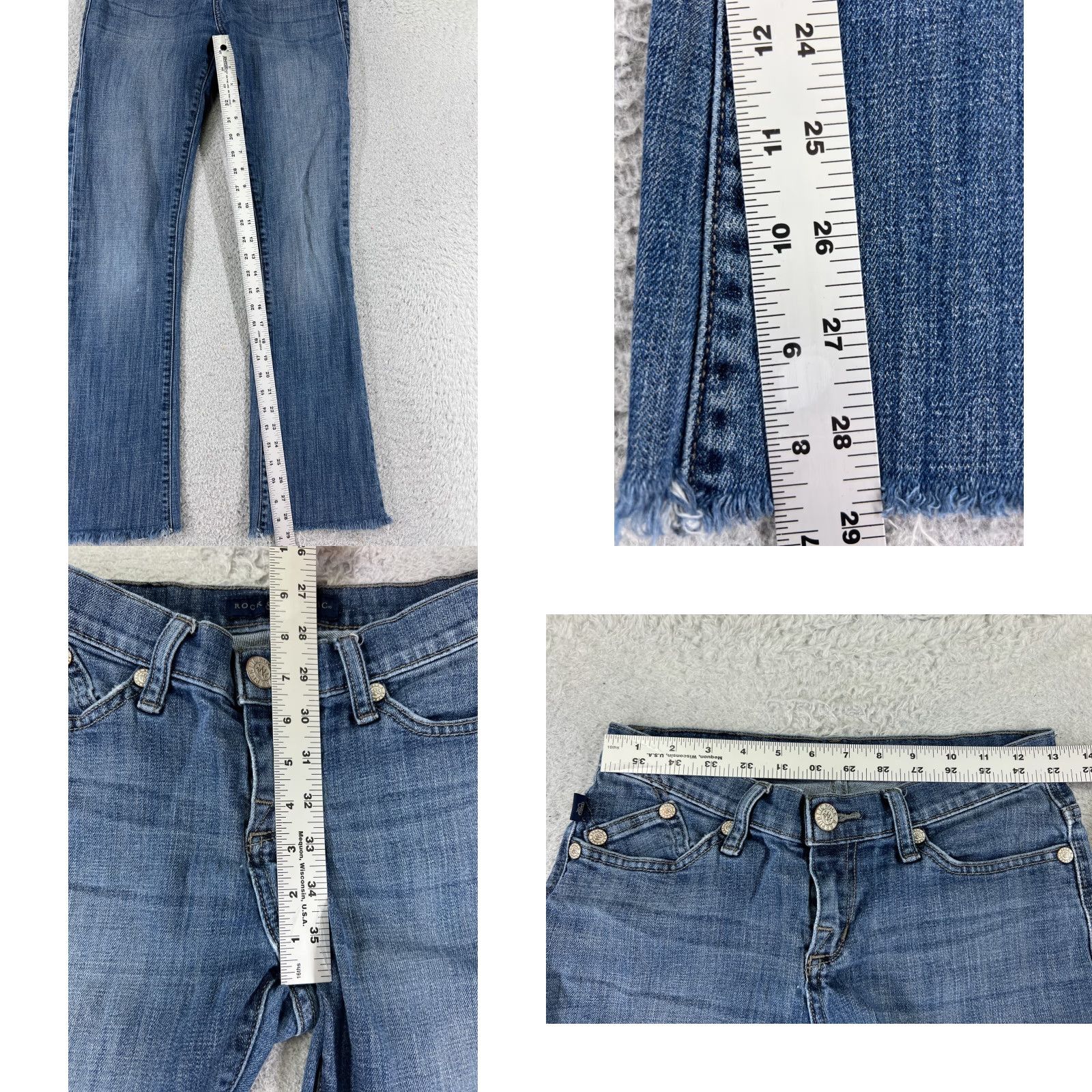 Vintage Rock & Republic Jeans Womens 4 Blue Denim Low Rise Flared 25x29 Cotton Blend 5-Pocket Zipper Button Embroidered Stretch Size 27" / US 4 / IT 40 - 8 Thumbnail