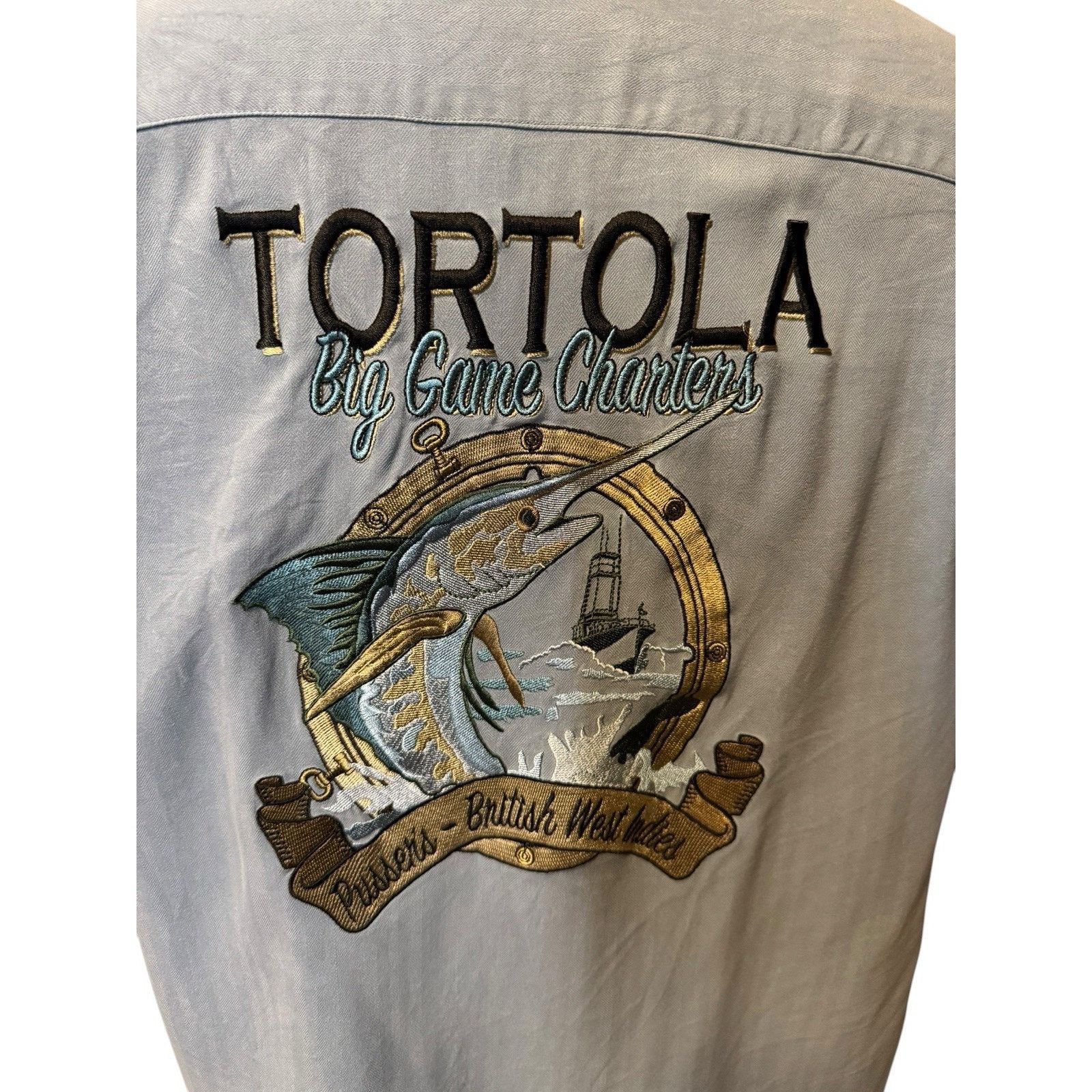 Other Pussers Embroidered Tortola Back Panel Blue Silk Camp Shirt Size US M / EU 48-50 / 2 - 5 Thumbnail