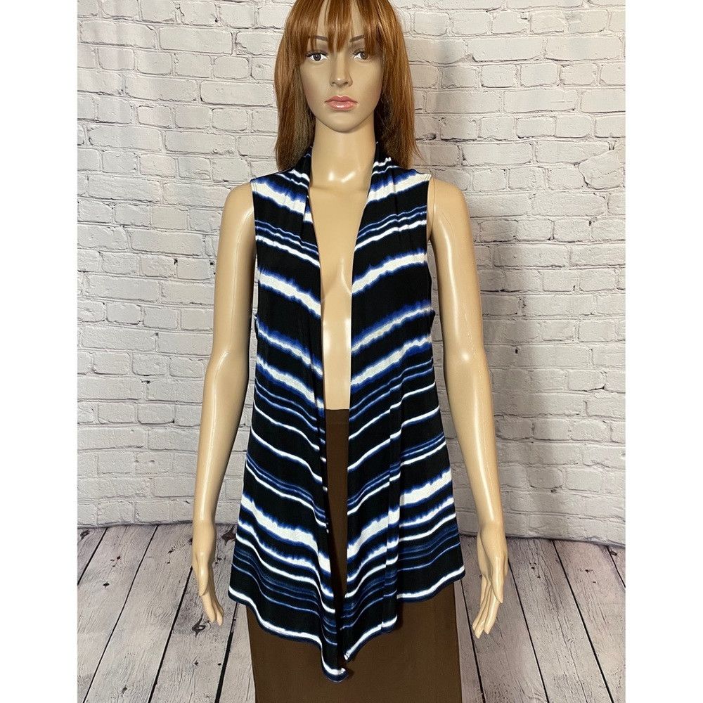 Chicos Chico's Travelers Watercolor Black Blue Stripe Vest Size 0 Size S / US 4 / IT 40 - 1 Thumbnail