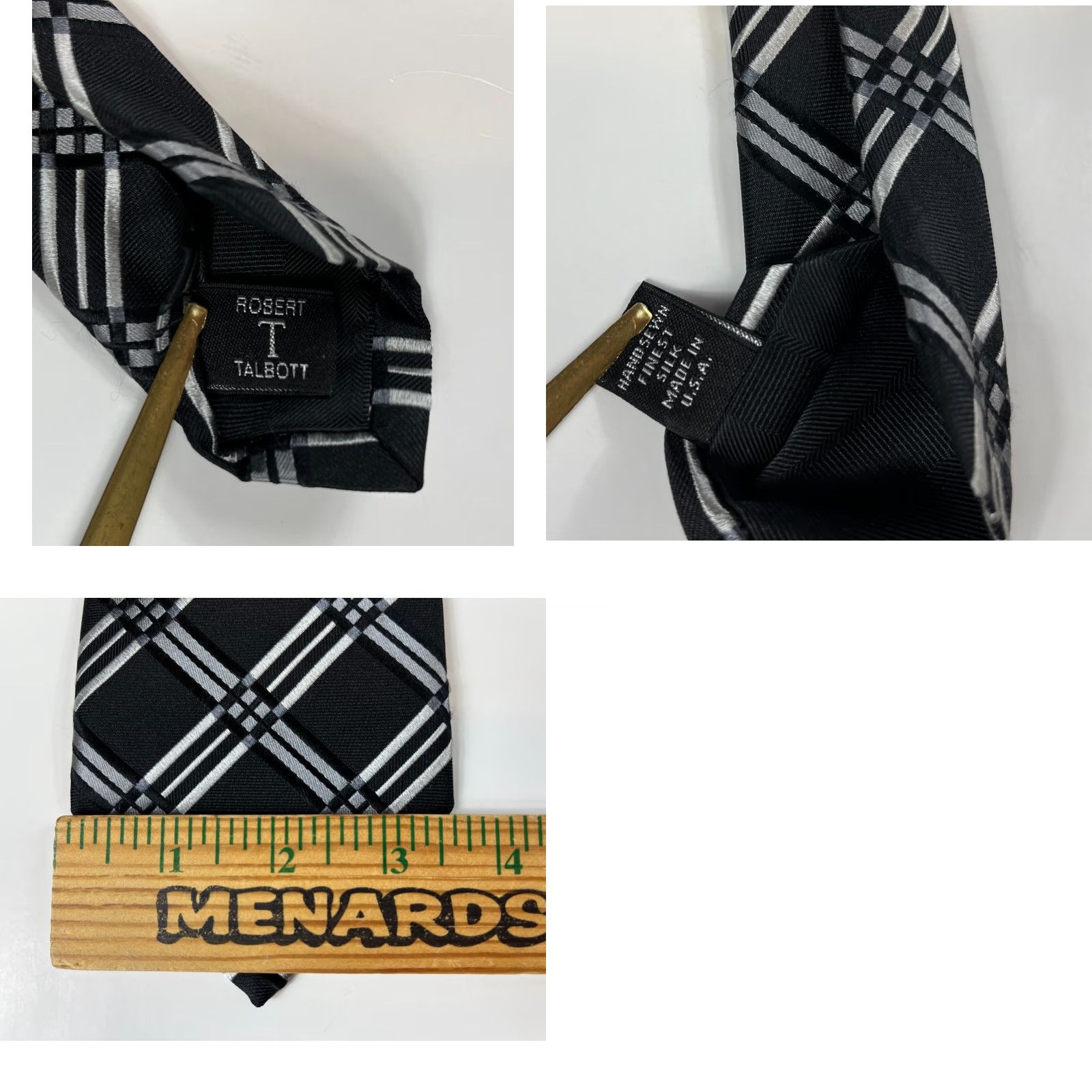 Robert Talbott Robert Talbott Carmel Men’s Luxury Silk Tie Plaids & Checks Hand Made in USA 57"-60" 3.75" Wide Black Silver Balck (sic) Silver One Size Designer Tie Size ONE SIZE - 8 Thumbnail