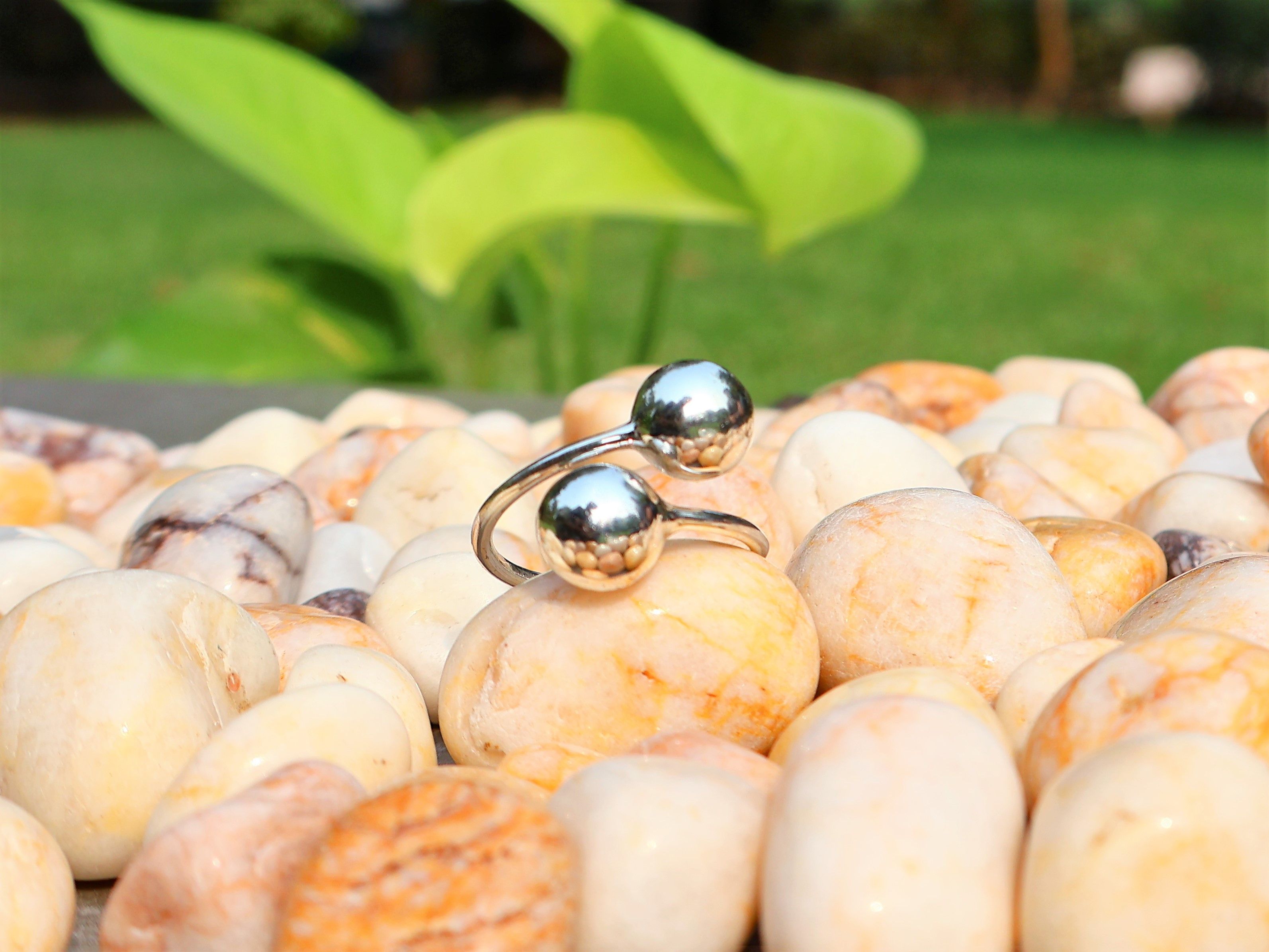 Handmade Double Ball Ring, Two Balls Ring, Ball Ring, Adjustable Ring Size ONE SIZE - 1 Thumbnail