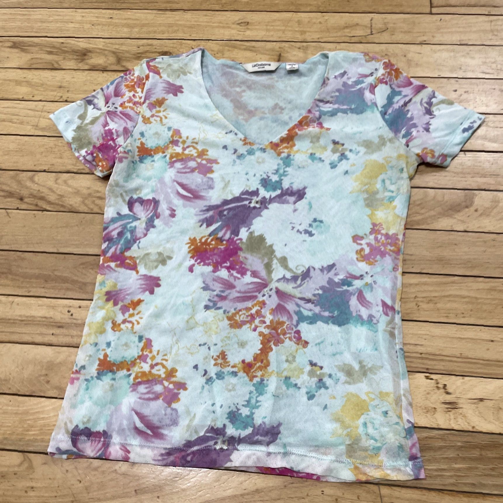 Liz Claiborne Liz Claiborne Hippie Floral Top Woman Petite S Blue Floral Stretch Layered Lined Shirt Womens Size S / US 4 / IT 40 - 3 Thumbnail