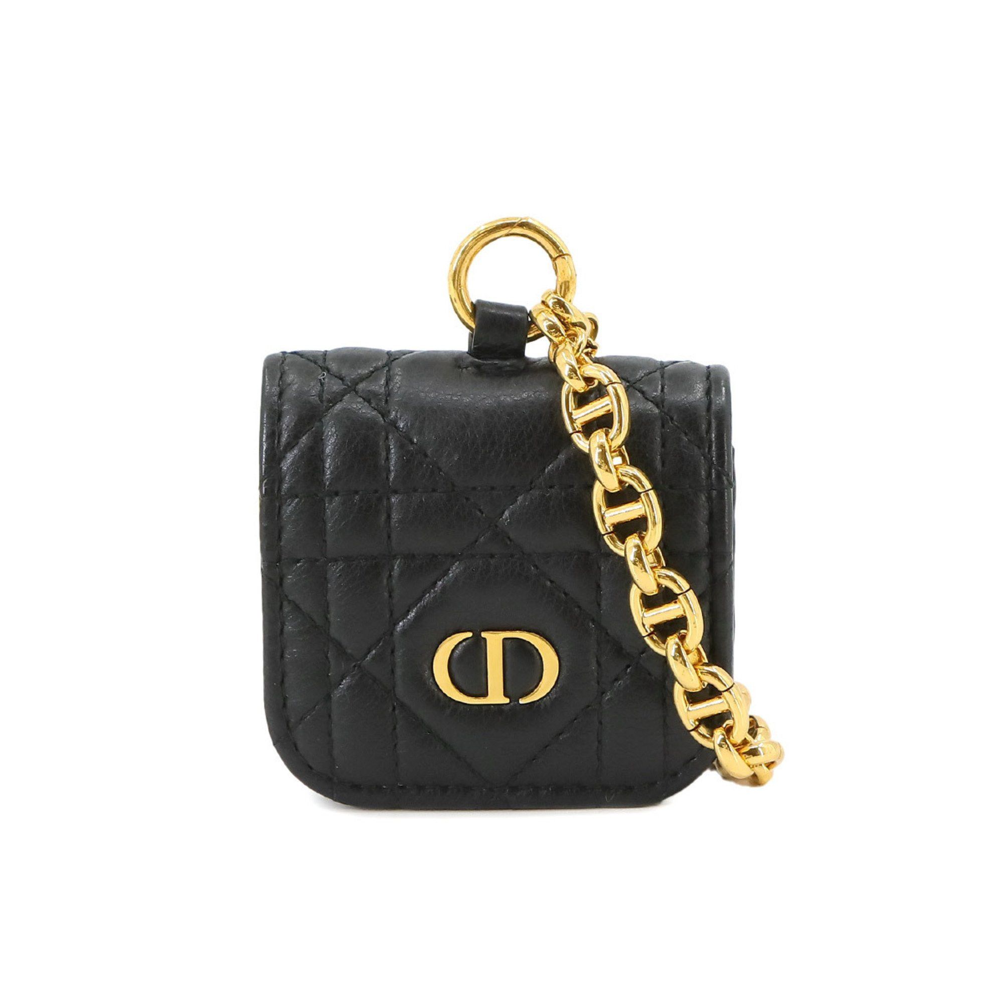 image of Christian Dior Cannage Airpods Pro Case Leather Black Gold Metal Fittings, Women's