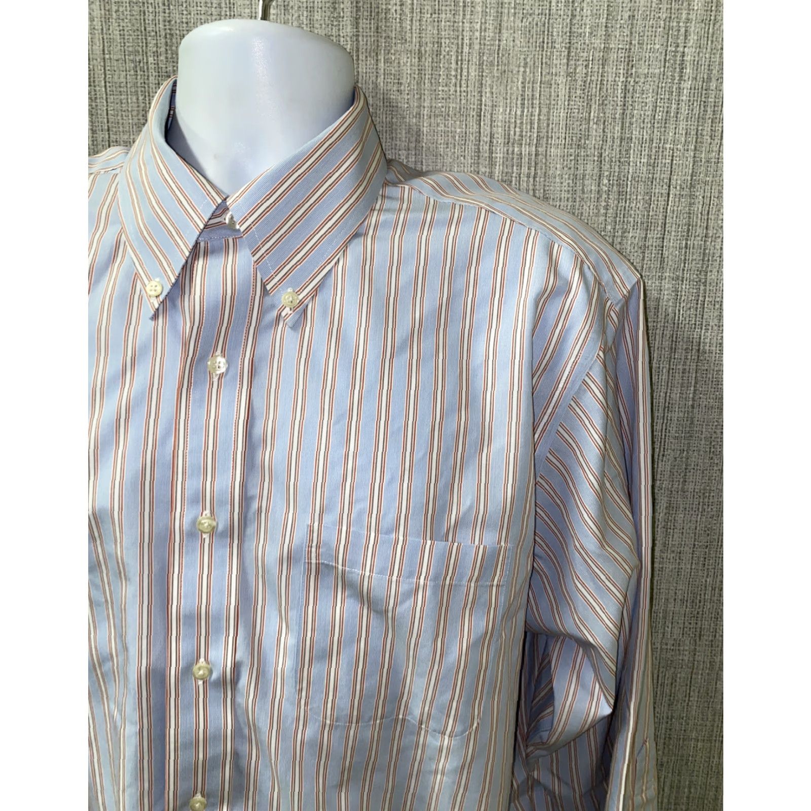 Brooks Brothers Brooks Brothers Dress Shirt Mens 1/2 Button-Down Collar Striped Blue Red 16.5 Regular Cotton Long Sleeve Size 42R - 2 Thumbnail