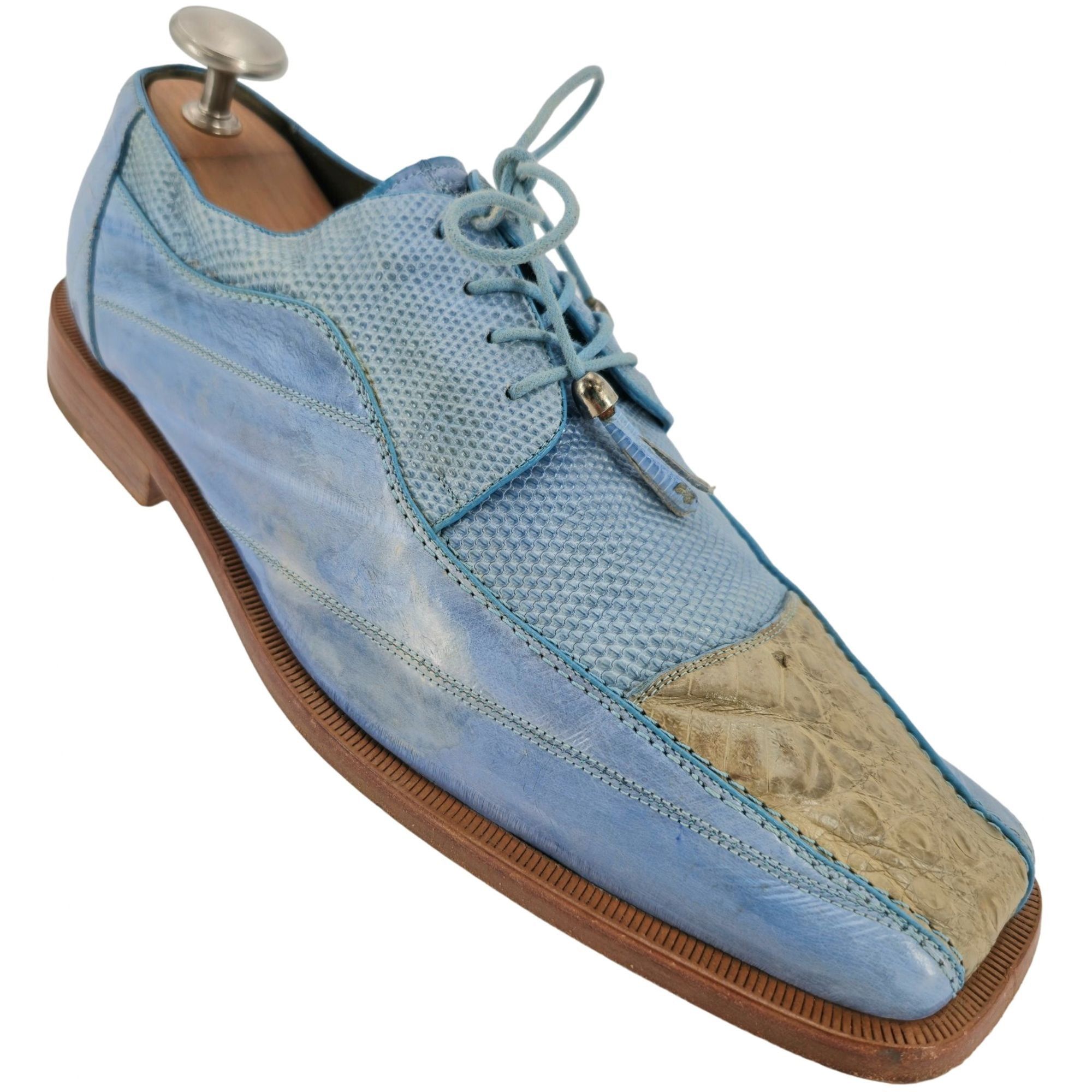 baby blue dress shoes men OneDrop Men Sky Blue Handmade Leather Prom Party And Wedding Dress Shoes Loafers Metal Tassels Blue / 4 main image 0