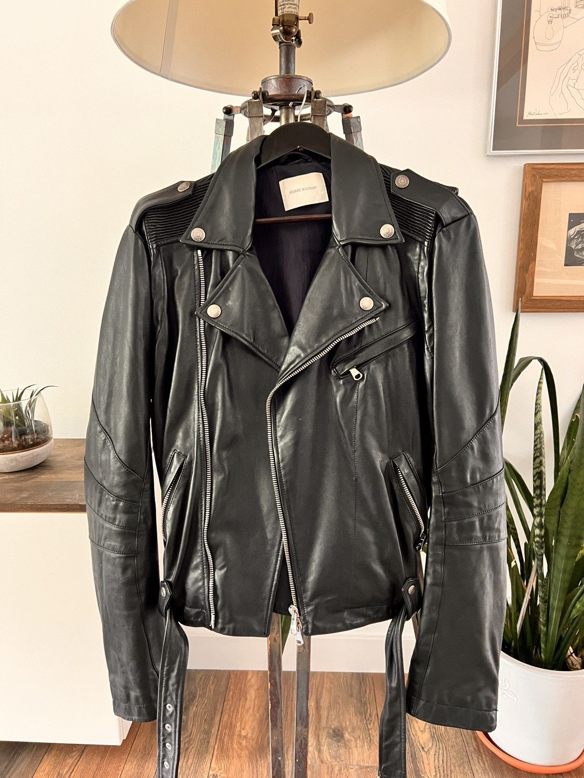 Pierre Balmain Leather Biker Jacket with Belt 54 Grailed