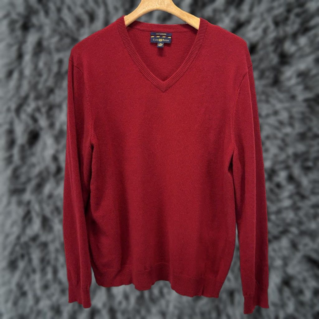Charter Club Sweater Red XL 100% Cashmere V-Neck Pullover Men Office