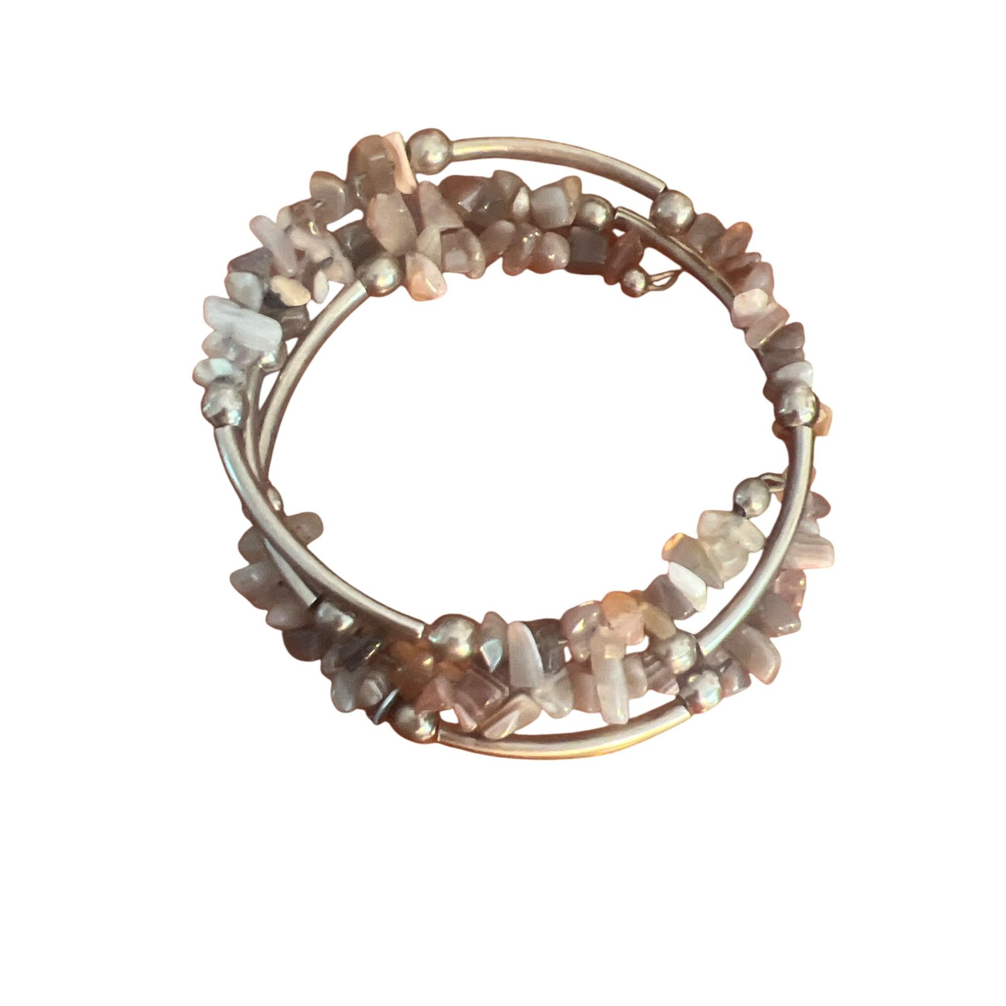 Other Vintage Silver Tone Wrap Bracelet Agate Quartz Chips Natural Size ONE SIZE - 4 Thumbnail