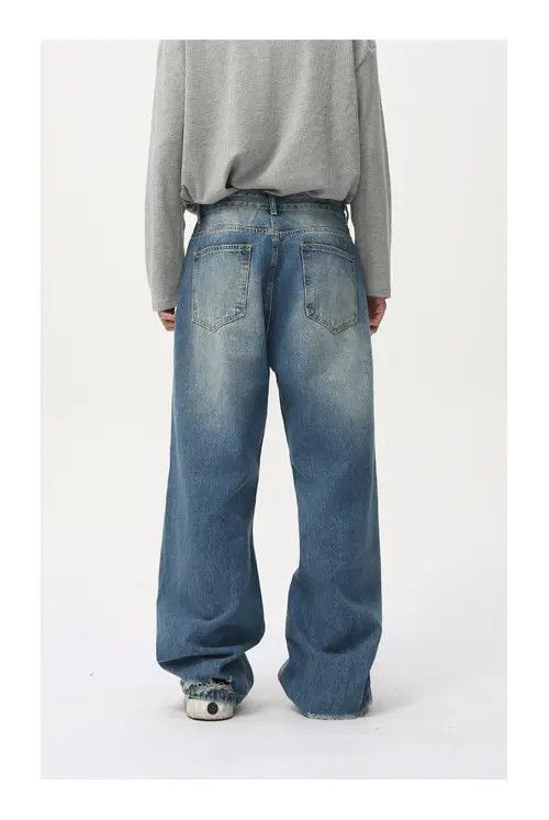 Jean Washed vintage whisker loose wide-leg straight jeans y2k Size US 32 / EU 48 - 5 Thumbnail