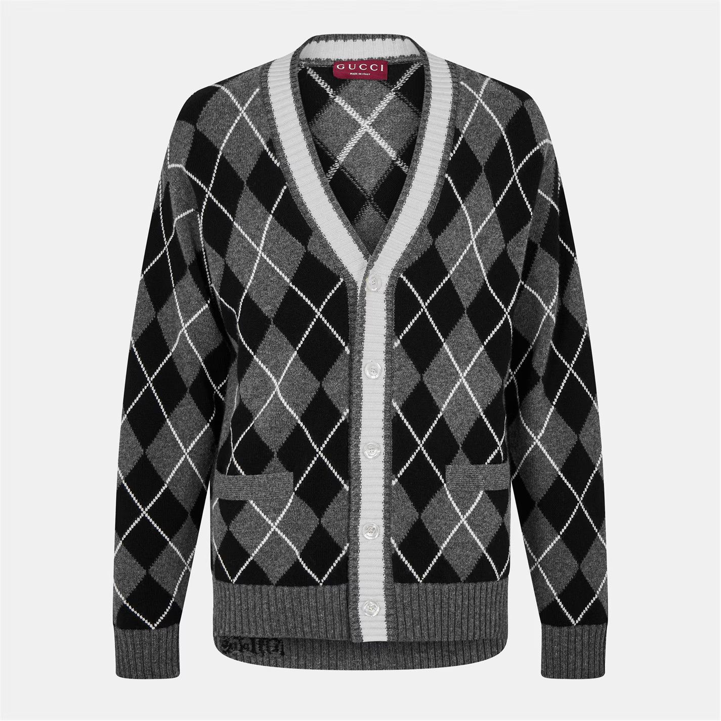 Gucci o1g2r1mq0426 Argyle Cardigan in Grey/Black Size US M / EU 48-50 / 2 - 1 Thumbnail