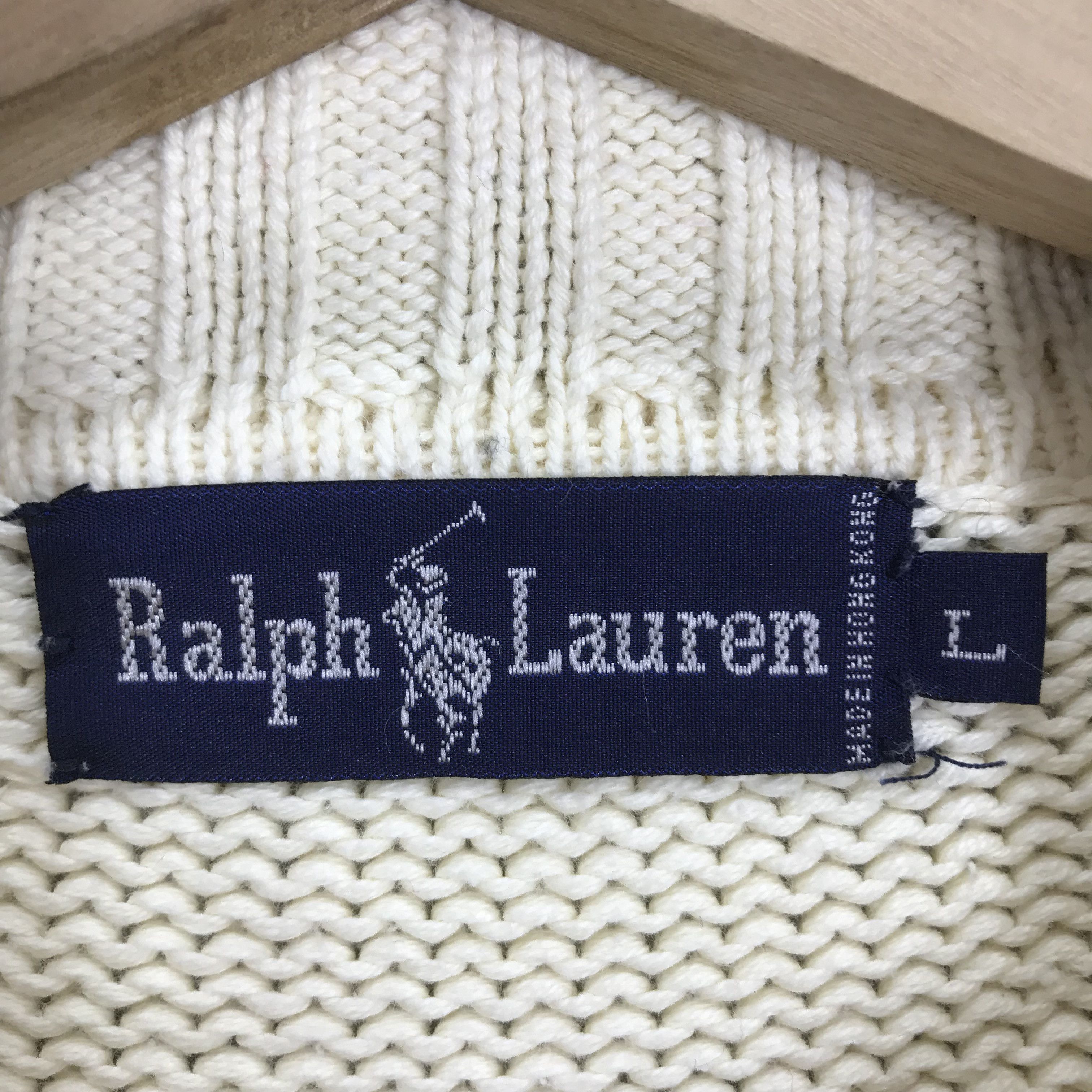 Polo Ralph Lauren × Ralph Lauren × Vintage Vintage Polo Ralph Lauren Cable Knit RL Flag Logo Sweater Size S / US 4 / IT 40 - 9 Thumbnail