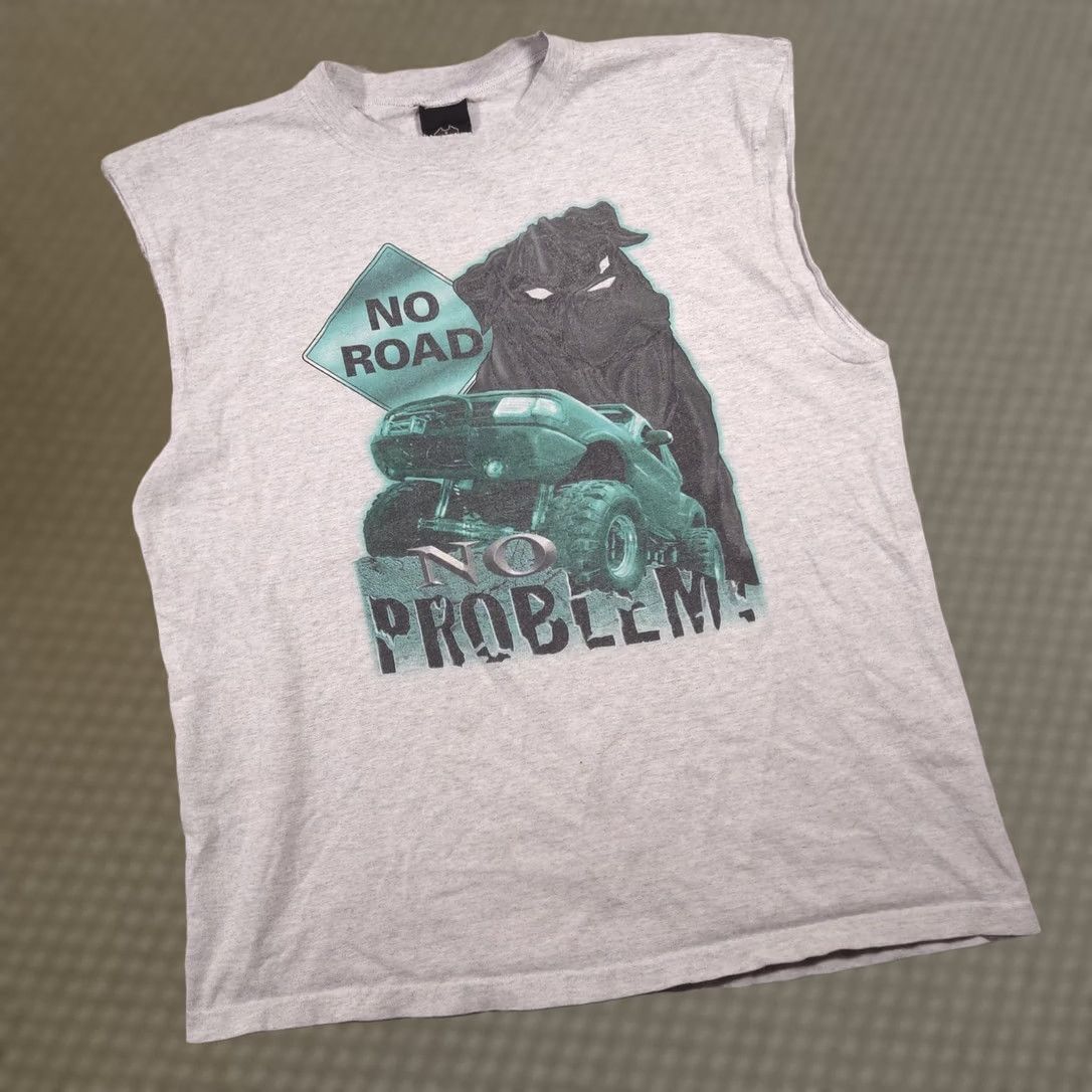 Vintage No Road No Problem Shirt Mens XL Gray Sleeveless Crew Neck Graphic Print 4x4 Truck Muscle Tee Size US XL / EU 56 / 4 - 1 Thumbnail