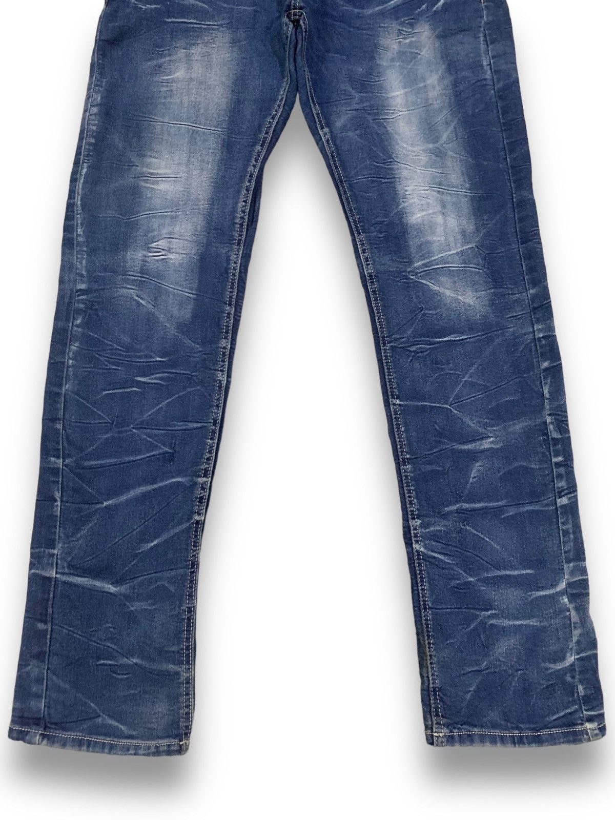 semanticdesign Semantic Design Blue Washed Stretch Slim Taper Punk Jeans Size US 33 - 8 Thumbnail