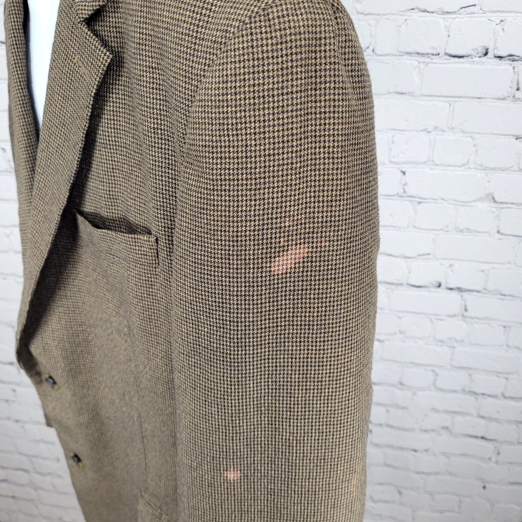 Vintage Andrew Fezza Blazer 46L Size Brown Houndstooth 2 Button Vented Cary Sport Coat Size 46R - 5 Thumbnail