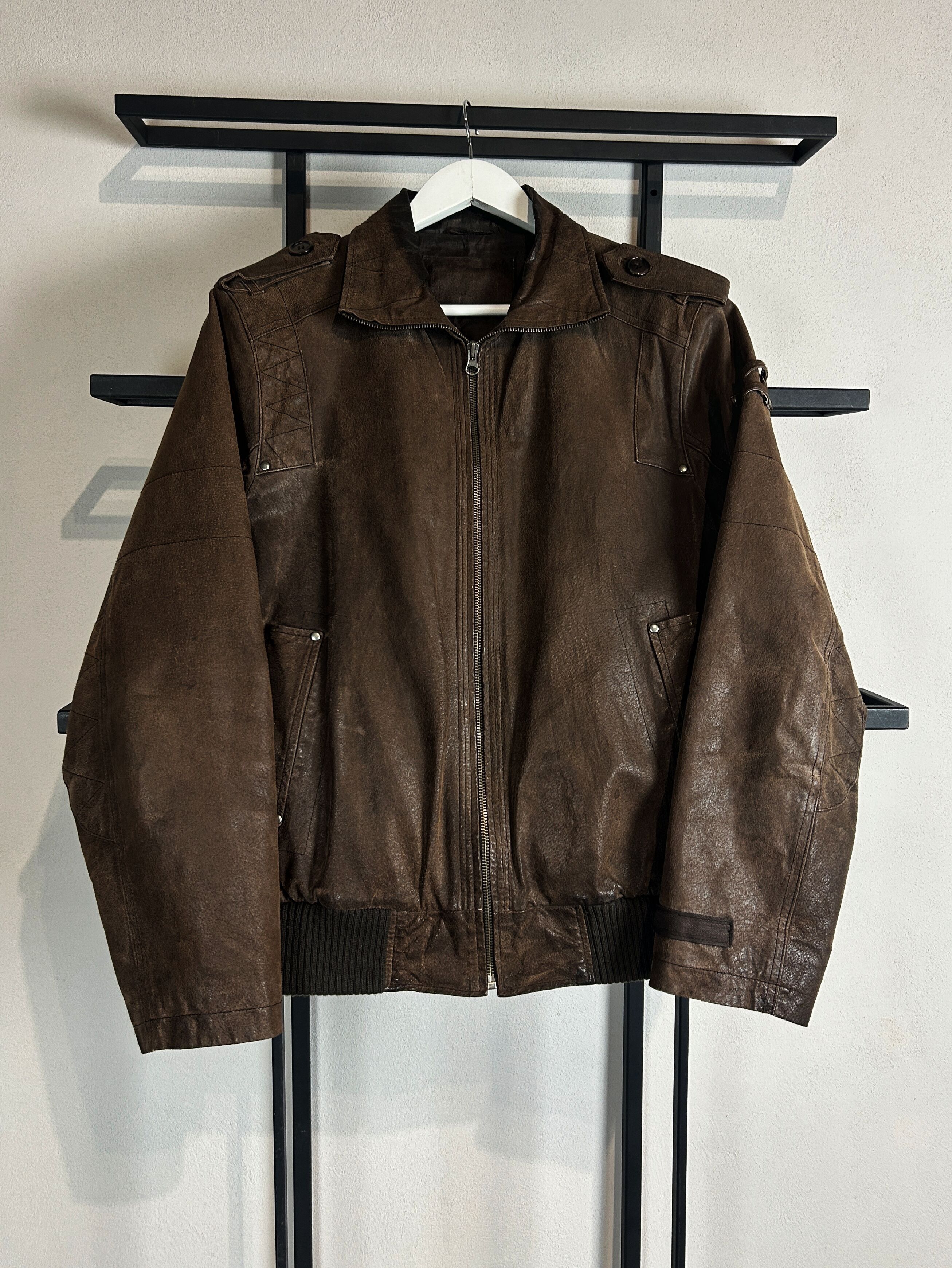Japanese Brand VTG Yohji Yamamoto Style Cropped Kanye Boxy Leather Jacket Size US M / EU 48-50 / 2 - 2 Thumbnail
