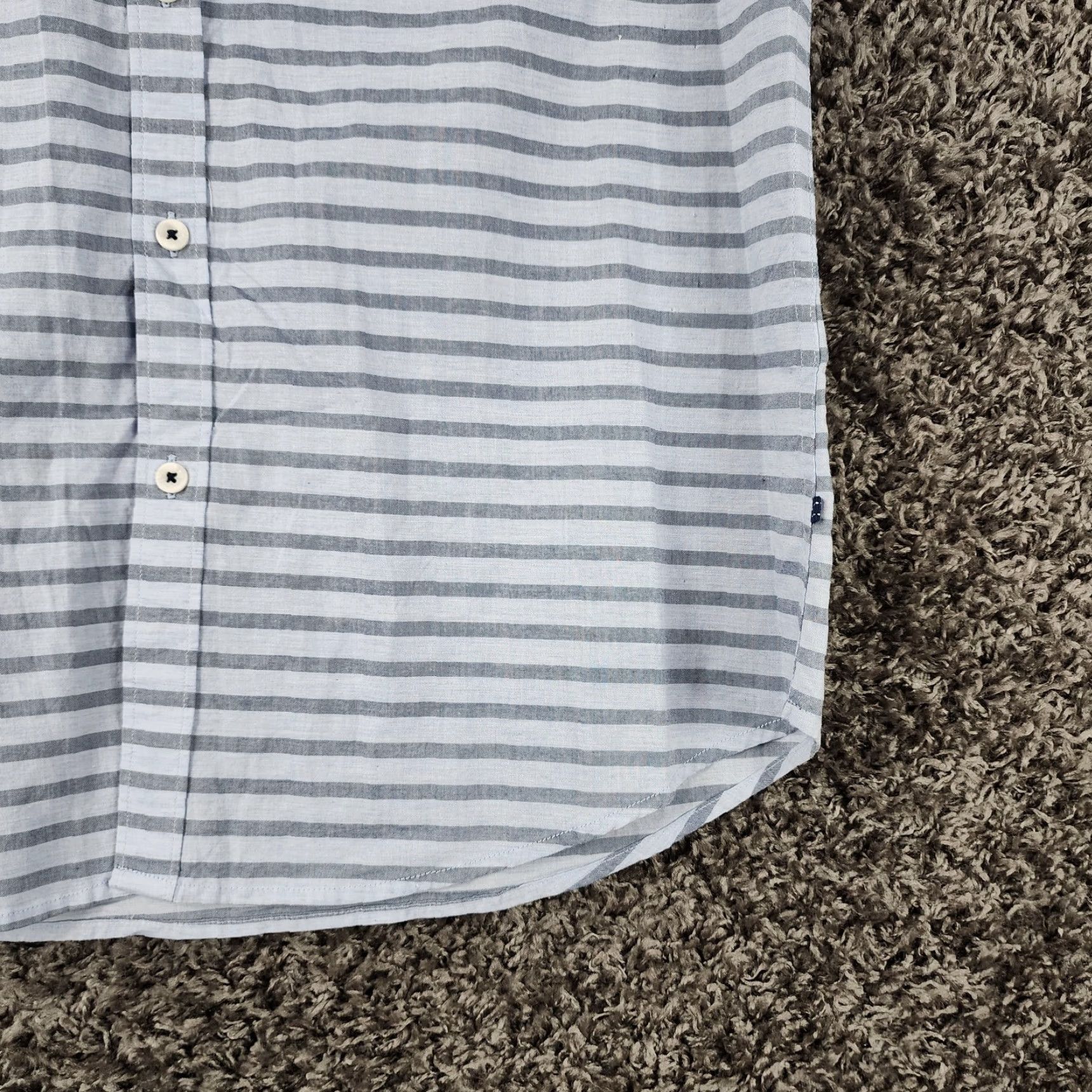 Denime DENIM & FLOWER Shirt Men Blue Striped Short Sleeve Button-Up Size L Regular Floral Theme Size US 33 - 2 Thumbnail