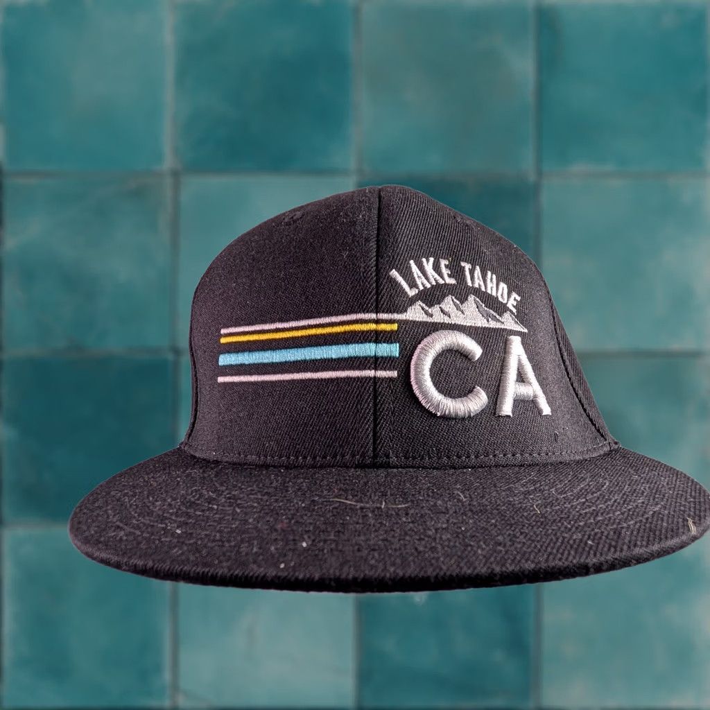 Vintage Lake Tahoe CA NV 210 Fitted Hat Black Embroidered Flat Brim Cap Size 7 1/4-7 5/8 Size ONE SIZE - 1 Thumbnail