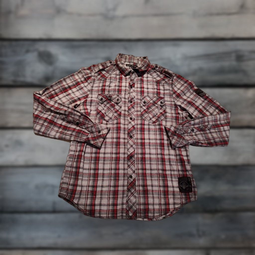 Affliction AFFLICTION Black Premium Flannel Plaid Button-Up Shirt M Long Sleeve Embroidered Biker Mens Size US M / EU 48-50 / 2 - 1 Thumbnail