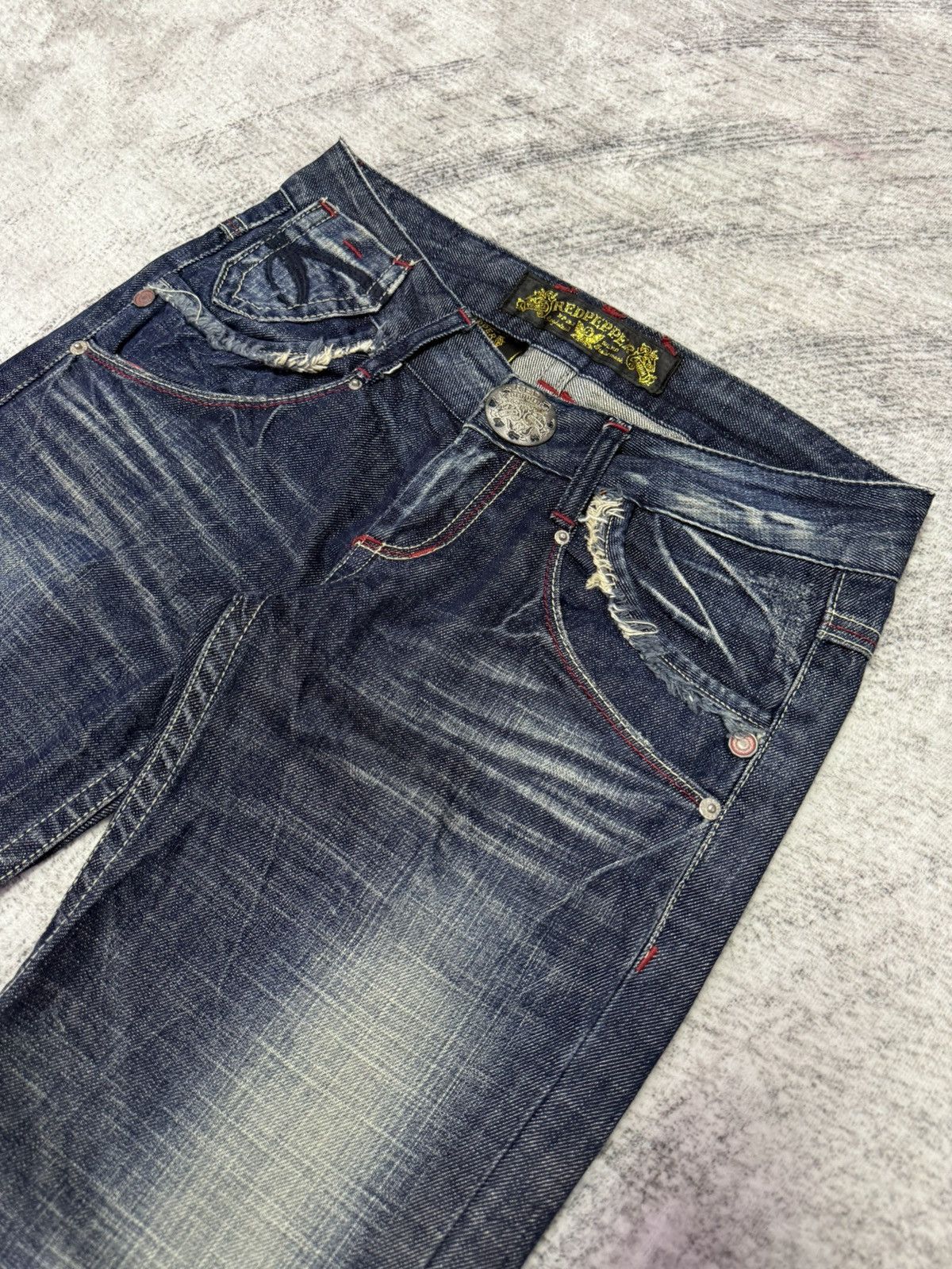 Japanese Brand × Tete Homme × semanticdesign Red Pepper Japan Heavy Wash Low Rise Flared Jeans Size US 29 - 5 Thumbnail