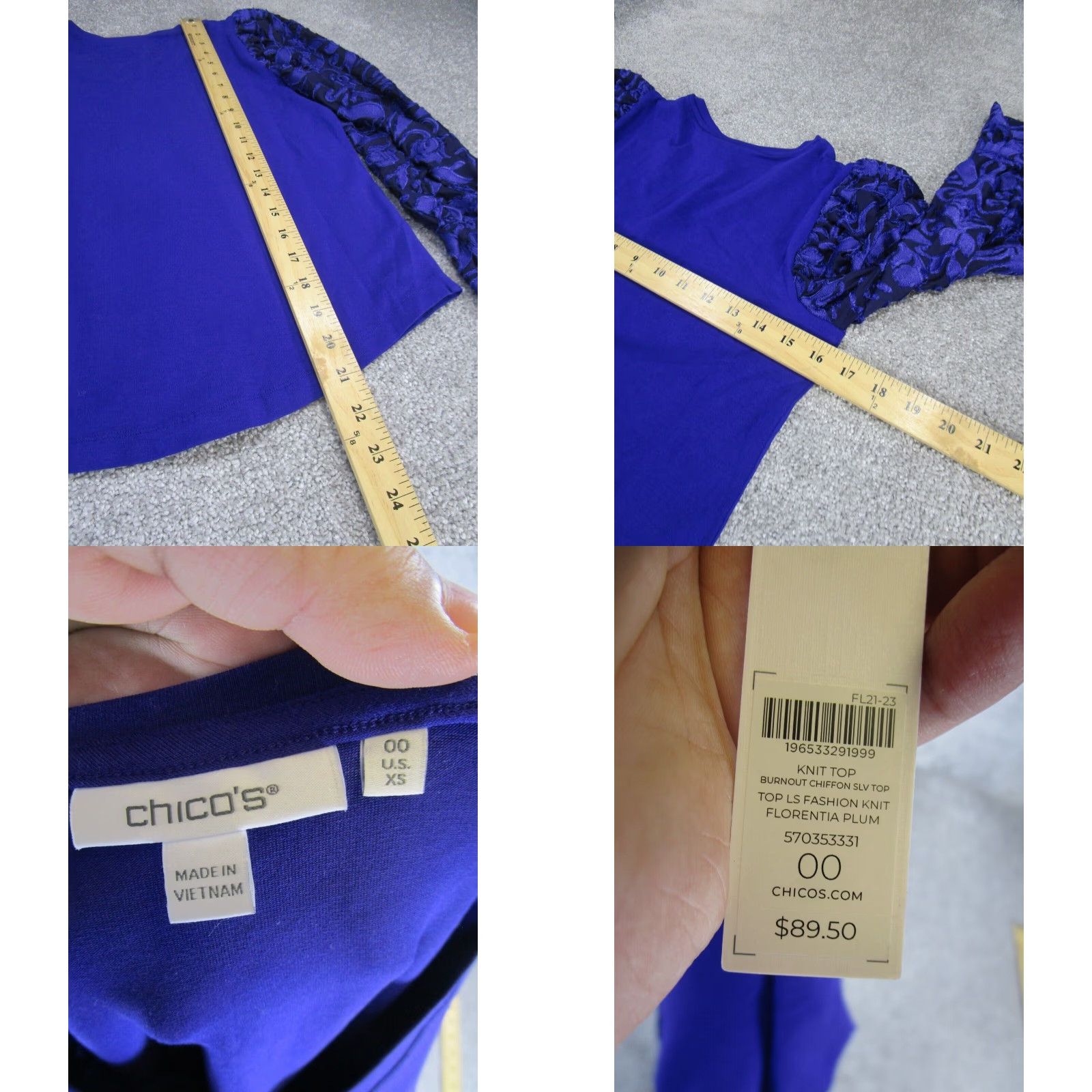 Vintage Womens Long Sleeve Shirt Chico's 00 Extra Large XL Fashion Knit Tee Purple Size XXS / US 00 / IT 34 - 4 Thumbnail