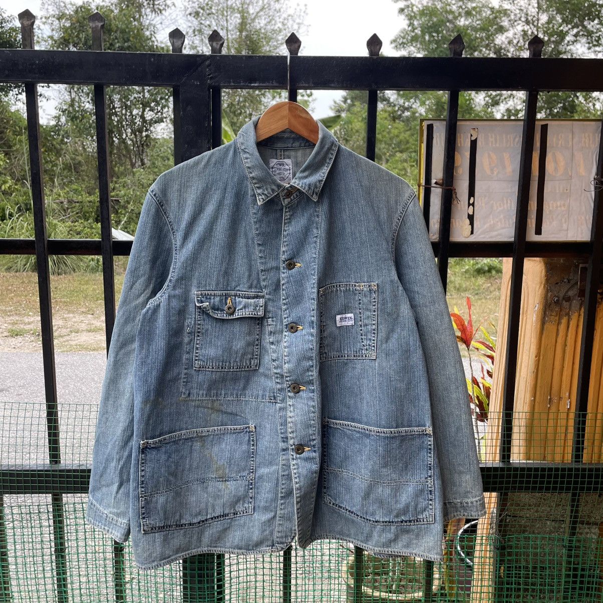Edwin 🔥Vintage 1997 Edwin Stone Washed Workwear Chore Denim Jacket Size US M / EU 48-50 / 2 - 1 Thumbnail
