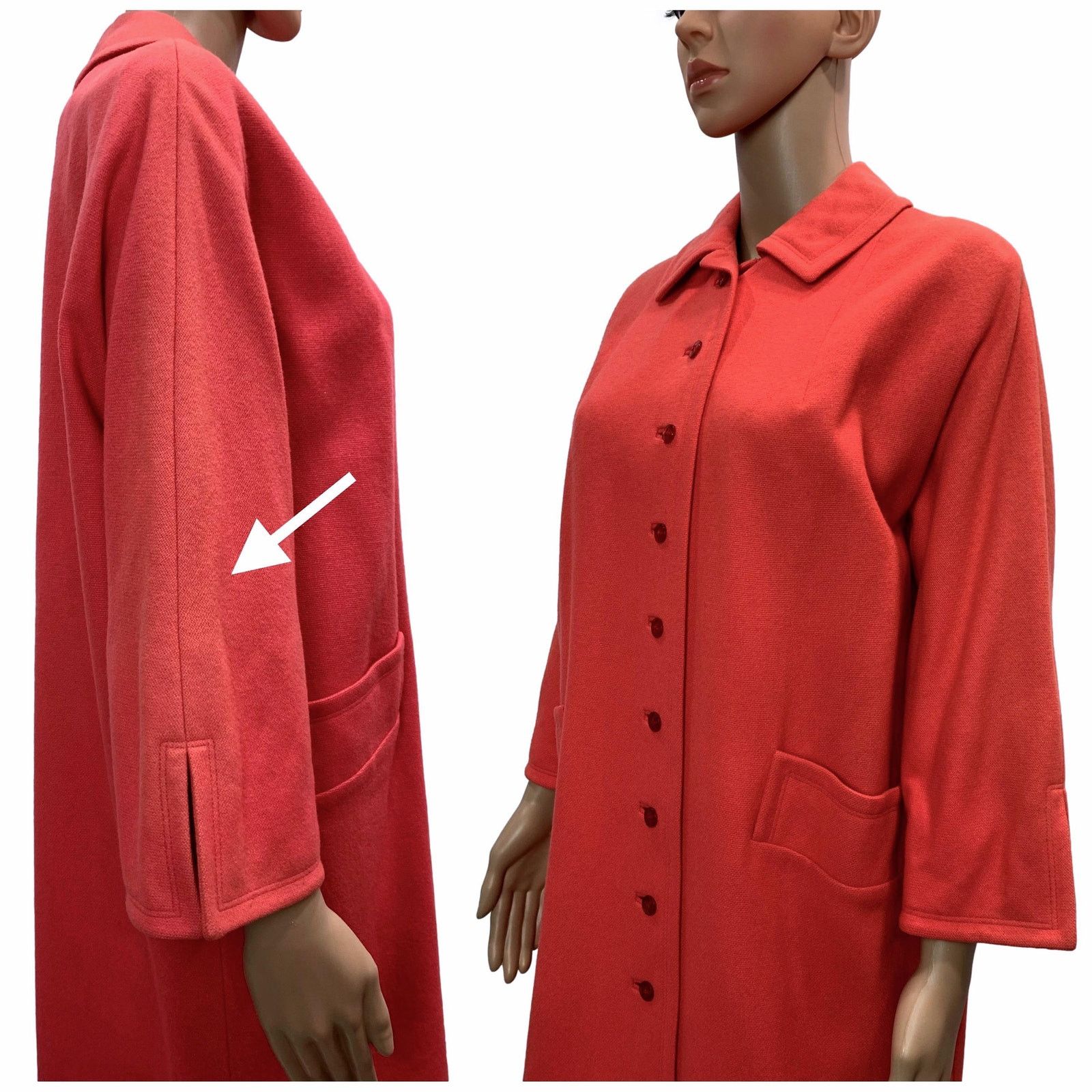 Vintage 60s Coral Orange Pink Wool Midi Coat | Overcoat Mid Century Size S / US 4 / IT 40 - 10 Thumbnail