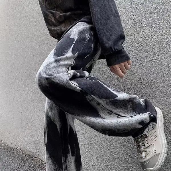 VIBE Vintage tie-dye black and gray loose-fit straight-leg jeans Size US 34 / EU 50 - 2 Thumbnail