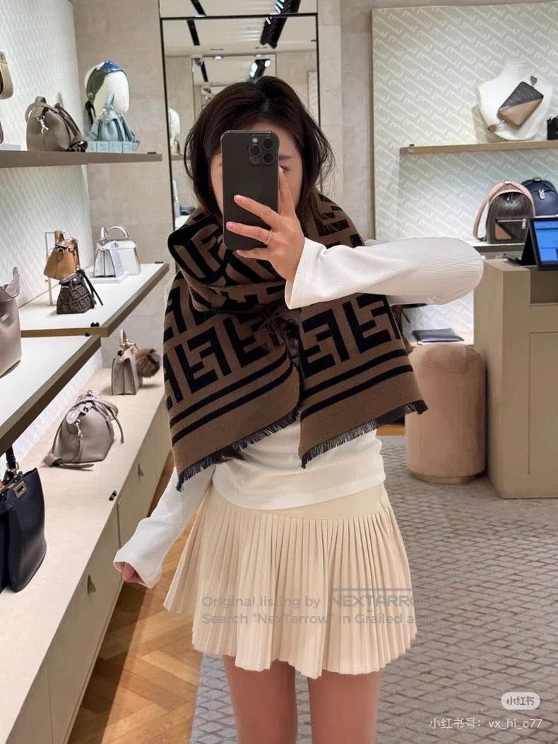 Fendi Fendi Monogrammed FF Fringe Wool Scarf Size ONE SIZE - 8 Thumbnail
