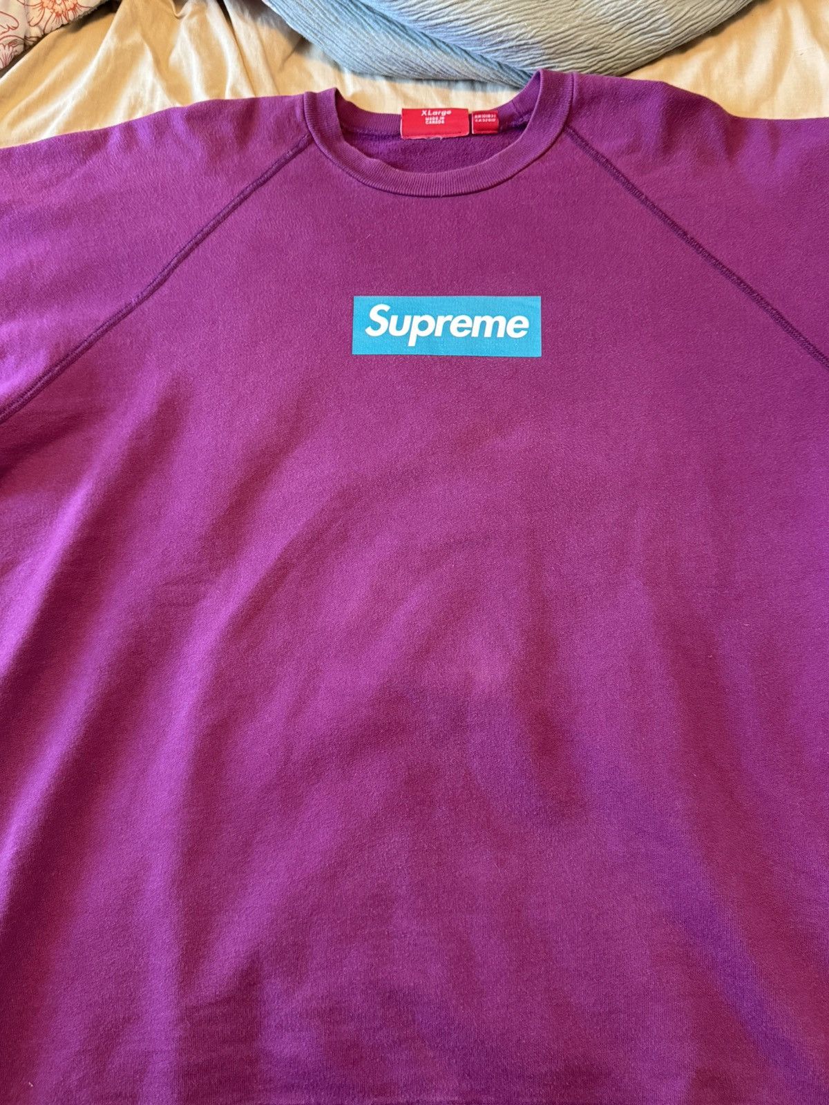 Supreme 07 teal on magenta screen print box logo crewneck
