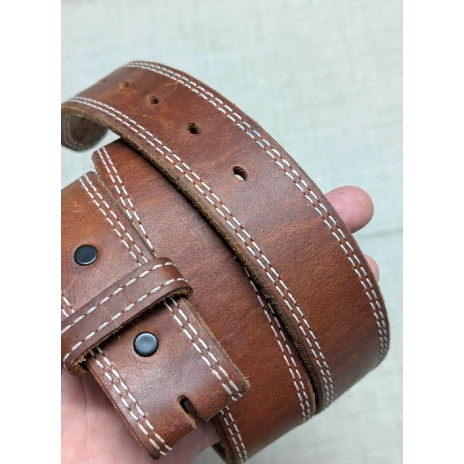 Vintage VINTAGE WESTERN Belt 1-1/2" Brown Cowhide Leather USA Made belt 36 Men Stitched Buckle Hank’s style Size 36 - 5 Thumbnail
