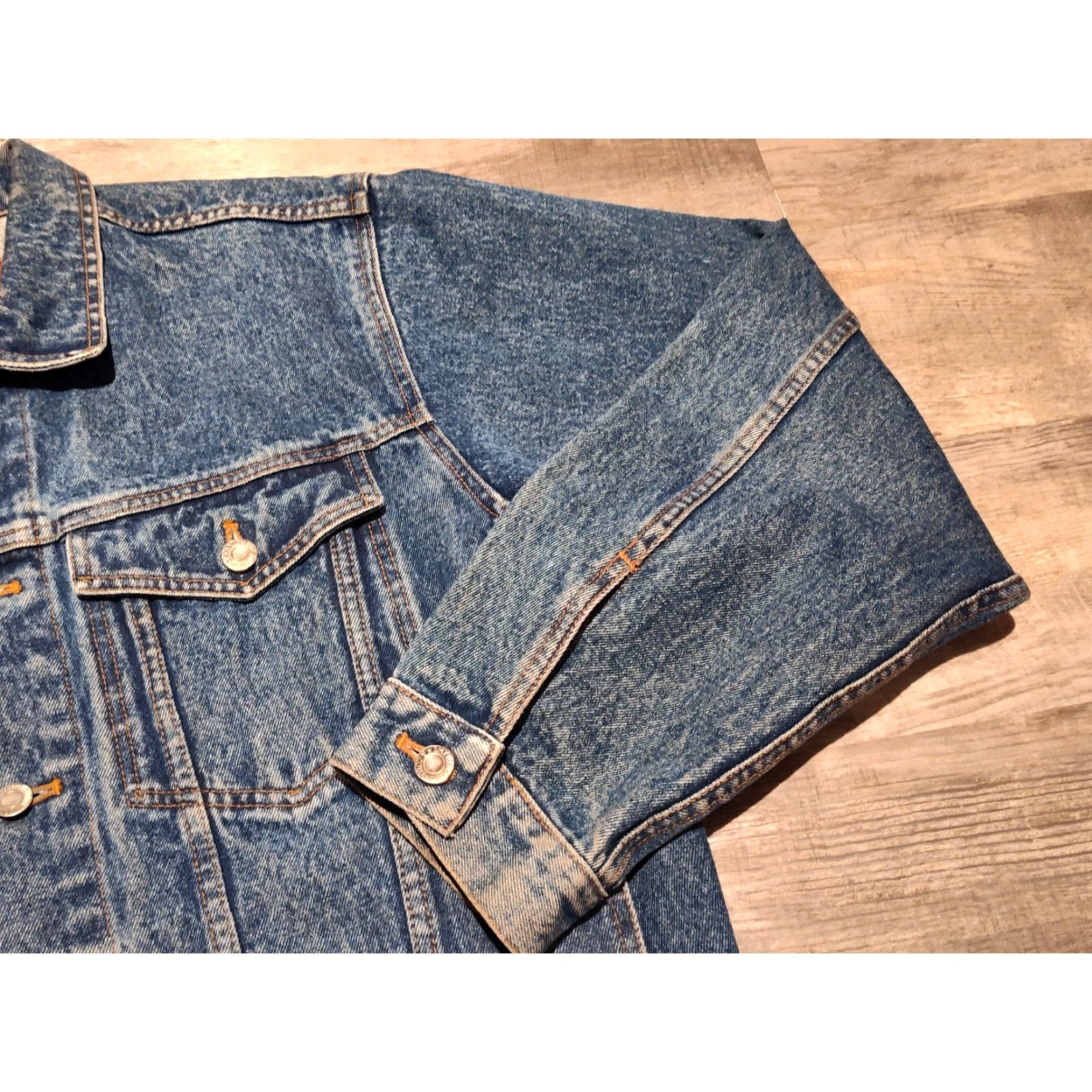 SMYTHE VINTAGE Smythe Denim Jean Jacket Unisex Adults Medium Blue Short Cotton 90s Biker Pockets Button Closure - Casual Jacket Size US 31 - 2 Thumbnail