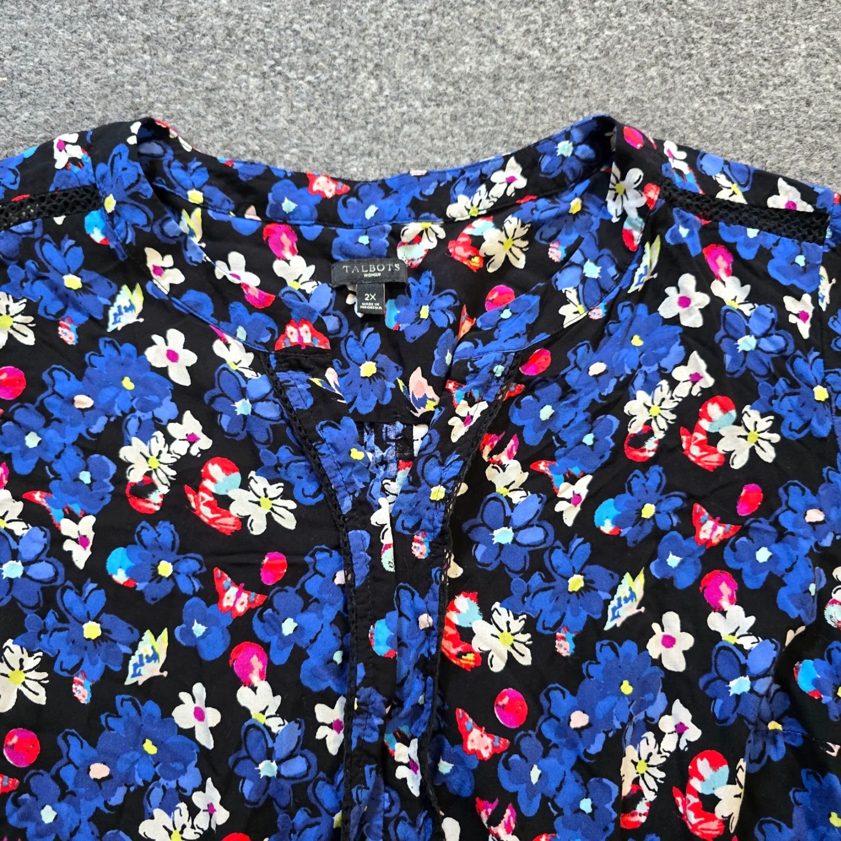 Talbots Talbots Blouse Womens 2X Blue Floral Popover Lightweight 3/4 Sleeve Casual Career Dressy All Seasons Womens Size XXL / US 16-18 / IT 52-54 - 2 Thumbnail