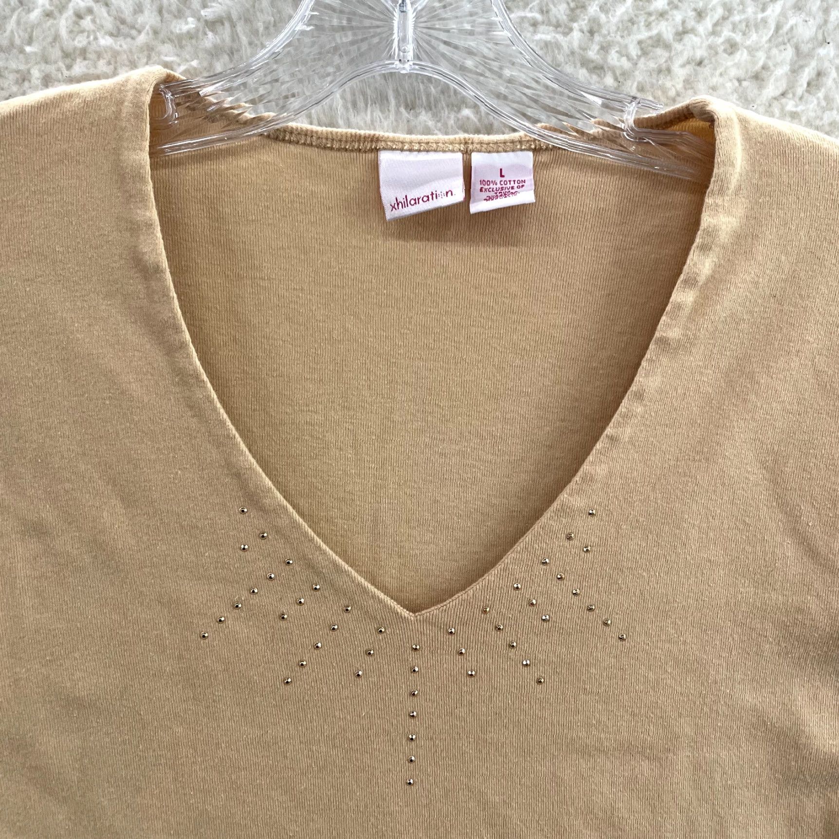 Vintage VINTAGE Xhilaration Top Shirt Long Sleeve Y2K Peach Orange Studded V-Neck L Girls Womens Size L / US 10 / IT 46 - 3 Thumbnail
