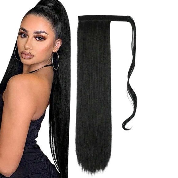 Other 22 Inches Black Long Synthetic Wrapped Ponytail Extension Size ONE SIZE - 1 Thumbnail