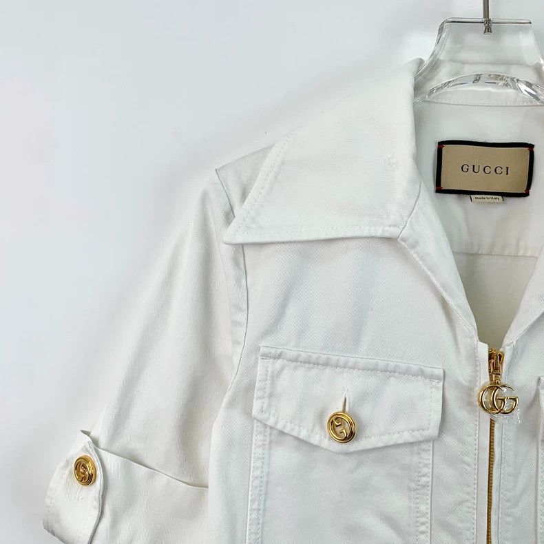 Gucci Gucci White double-pocket lapel short-sleeved zipper workwe Size S / US 4 / IT 40 - 3 Thumbnail