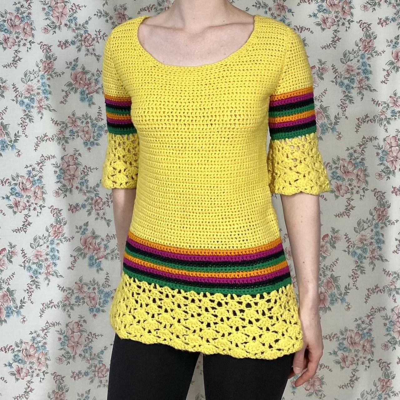 Handmade × Vintage 70s sunshine yellow striped tunic sweater Size M / US 6-8 / IT 42-44 - 3 Thumbnail
